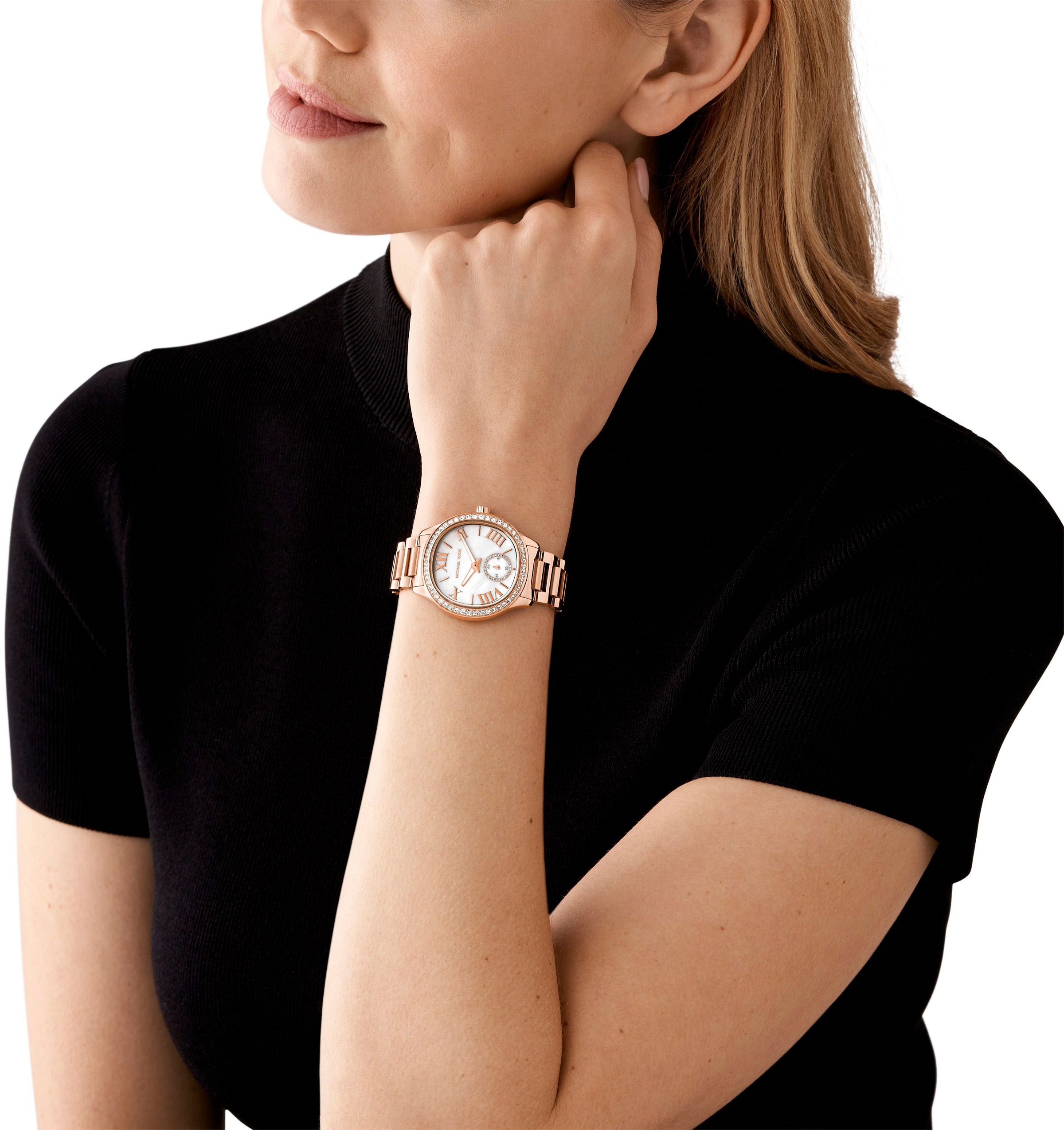 MICHAEL KORS »SAGE« Armbanduhr, Damenuhr, Perlmutt-Zifferblatt, Edelstahlarmband