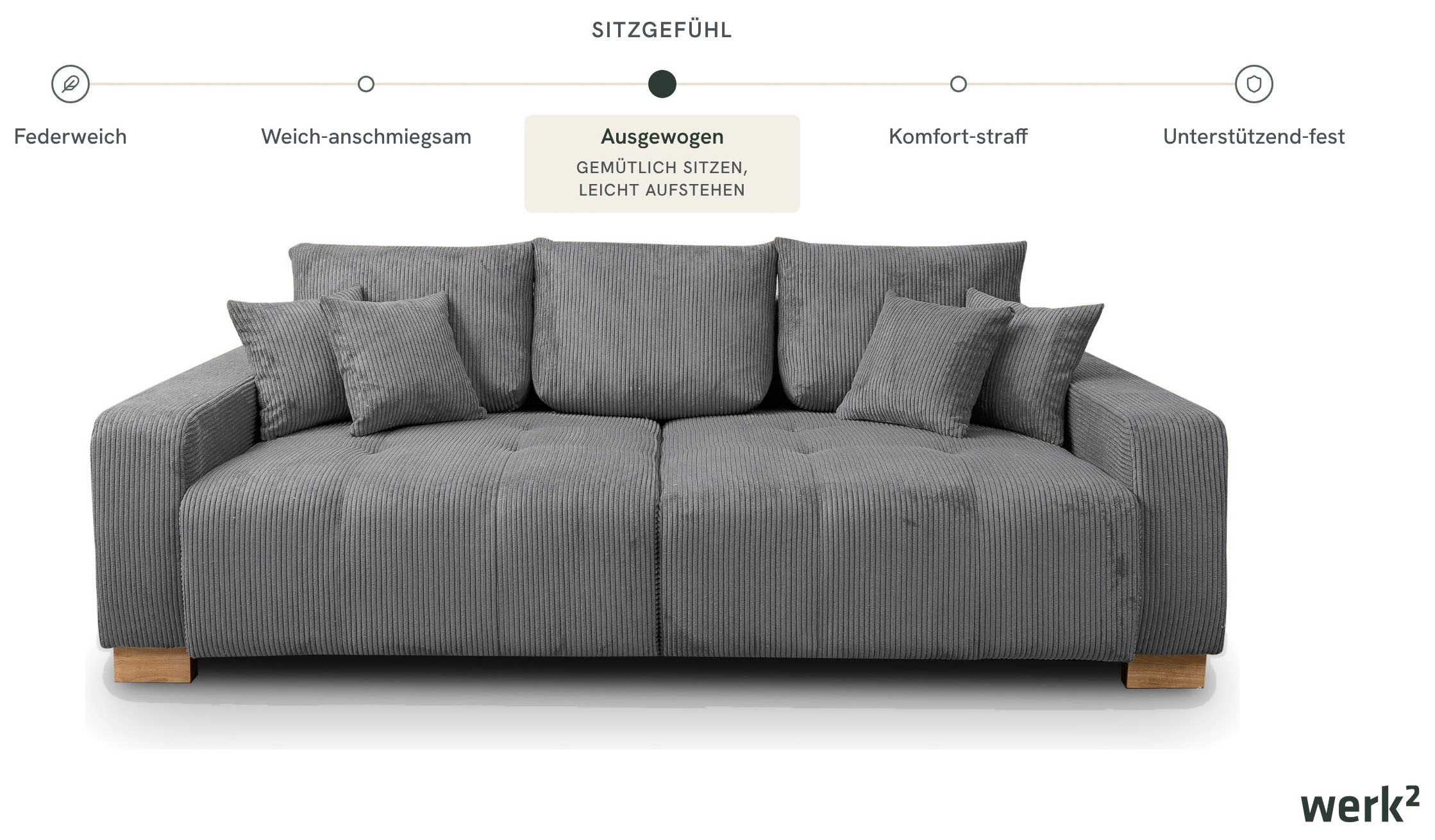 WERK2 Big-Sofa »Rimini 240 cm breit Cord XXL Couch mit großer Sitztiefe, 4-Sitzer« Megasofa mit 4 Sitzplätzen, losen Rückenkissen & Zierkissen