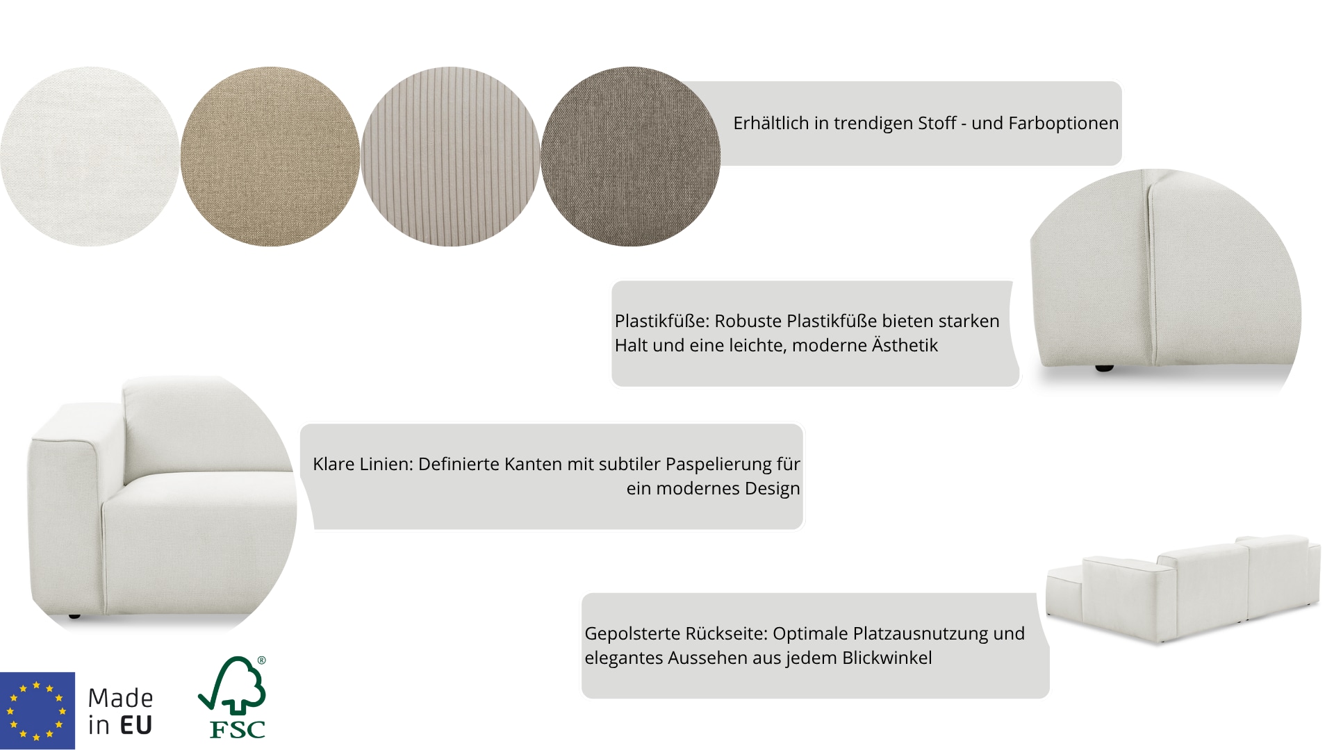andas Polsterhocker »Noord 92/66 cm«, mit Kedernaht, schöne Serienergänzung