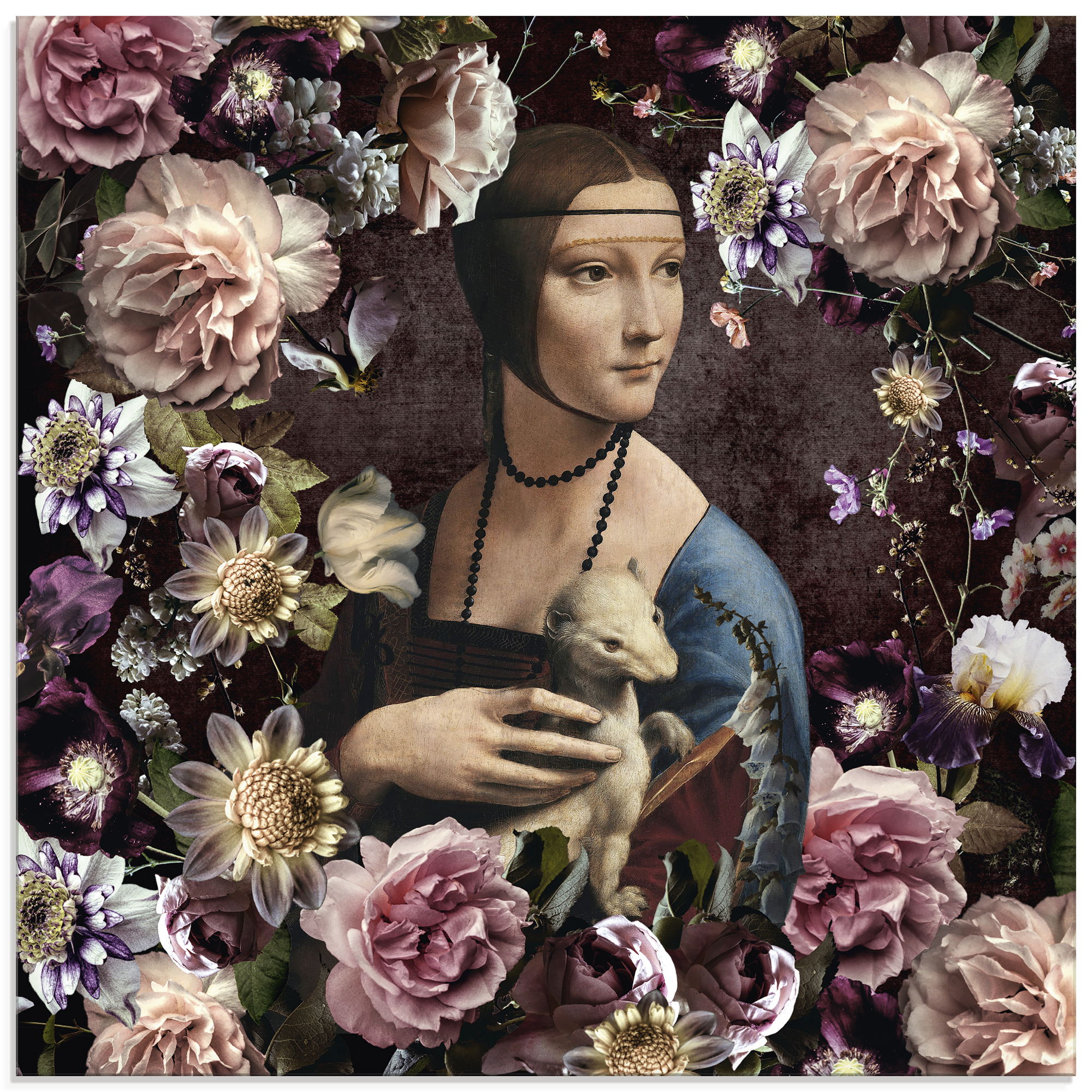 Glasbild ARTLAND "Lady mit Hermelin - Da Vinci Adaption", farbe bild(er): rot, B:50cm H:50cm, Bilder, in verschiedenen Größen