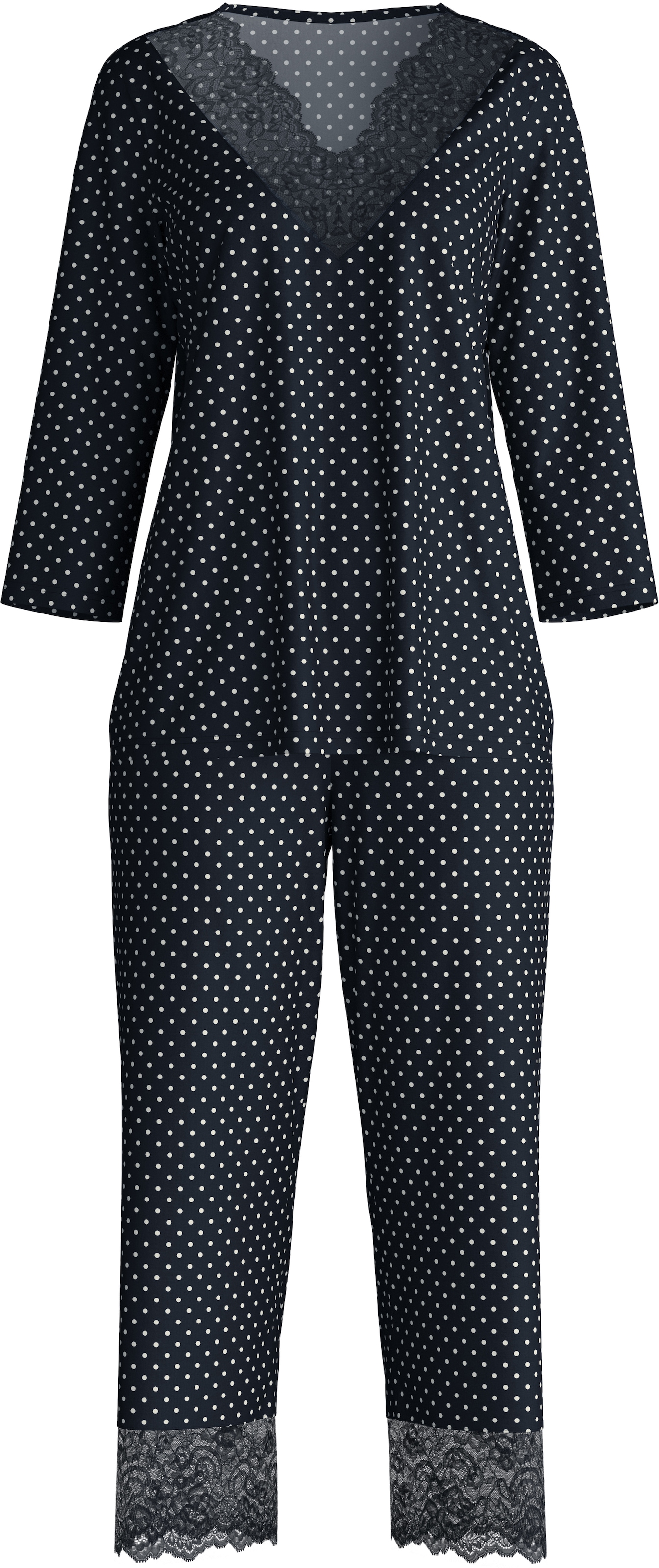 CALIDA Capri-Pyjama »Deep Dreams«, (2 tlg.), 7/8-Länge, gepunktet, Spitze, atmungsaktiv, weich