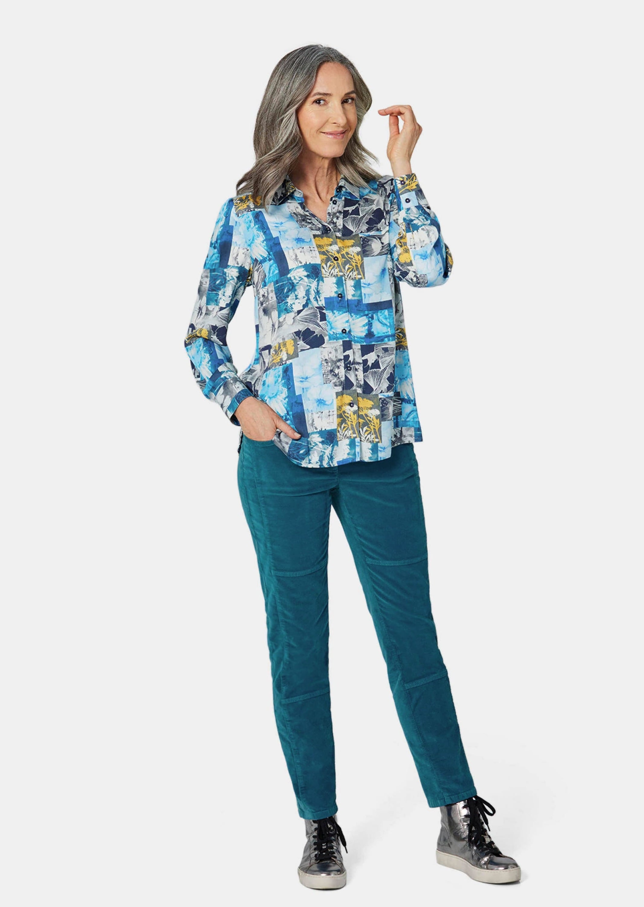 GOLDNER Hemdbluse »Kurzgröße Hemdbluse mit Druck«