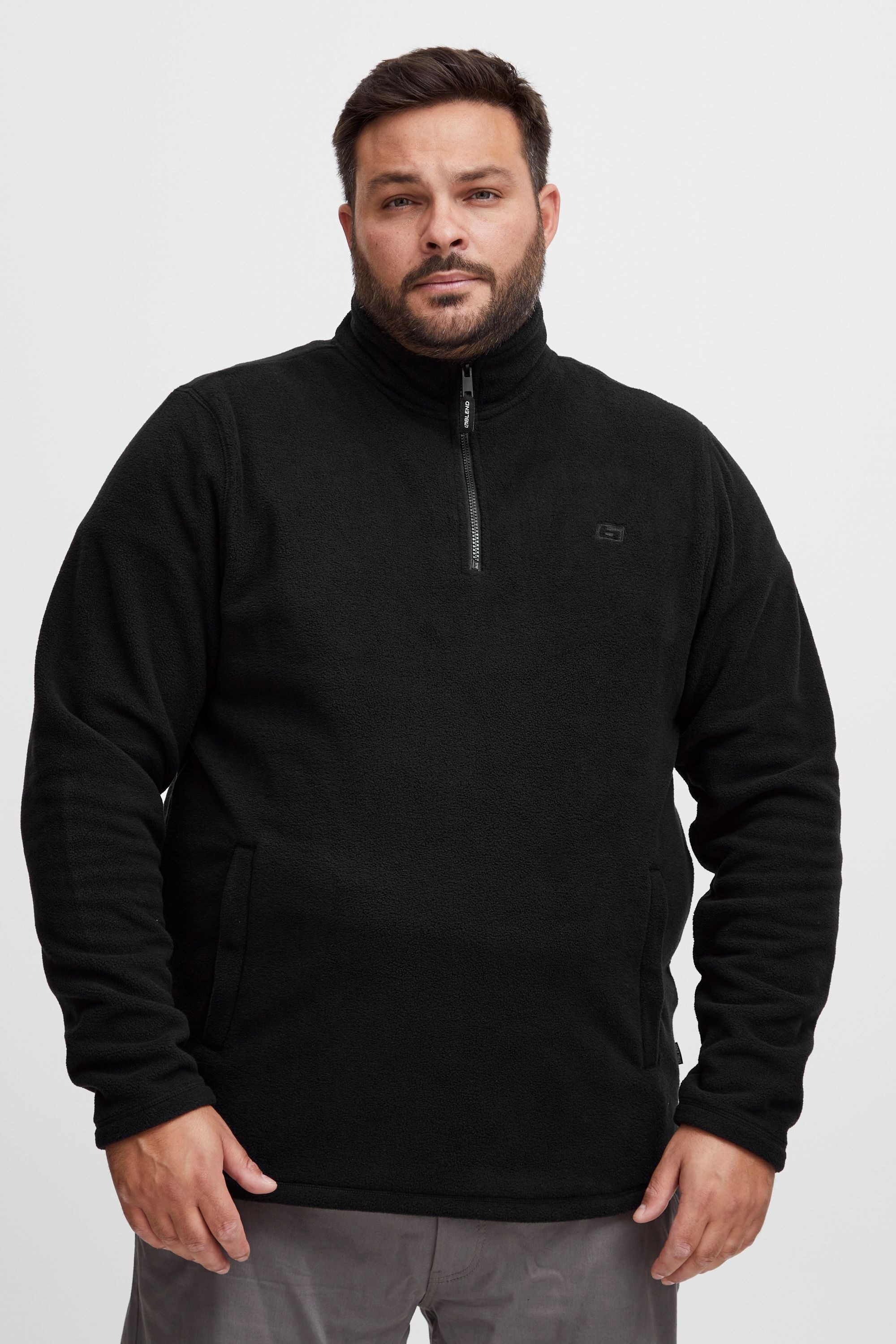 Cardigan BLEND "BHFlint Big & Tall", Herren, Gr. 4XL, schwarz, Fleece, 100% Polyester, unifarben, regular fit, gerader Abschluss, Strickjacken, Gemütliche Fleecejacke in großen Größen 4