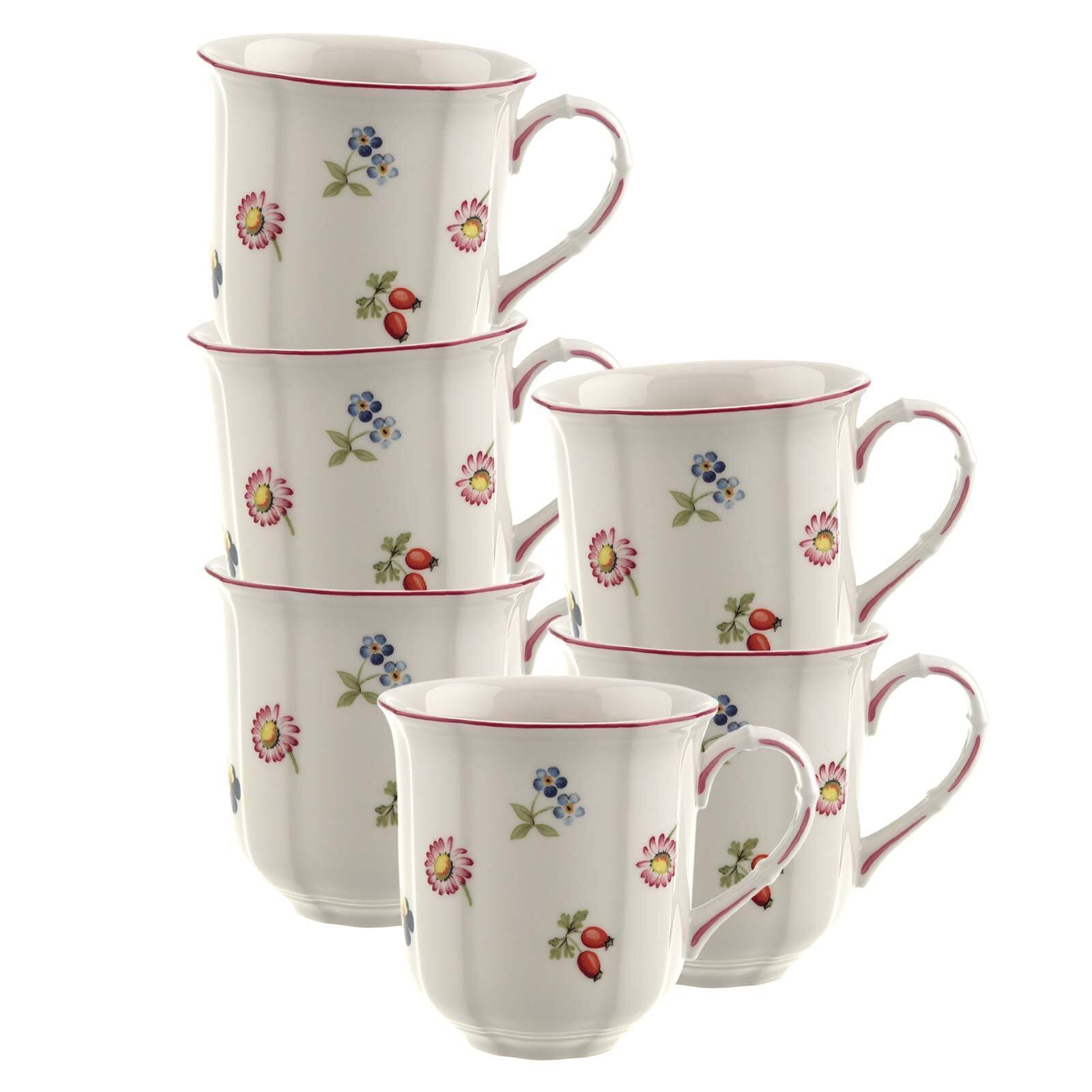 Villeroy & Boch Becher "Henkelbecher Petite Fleur 300 ml 6er Set weiß" Spülmaschinengeeignet, Mikrowellengeeignet