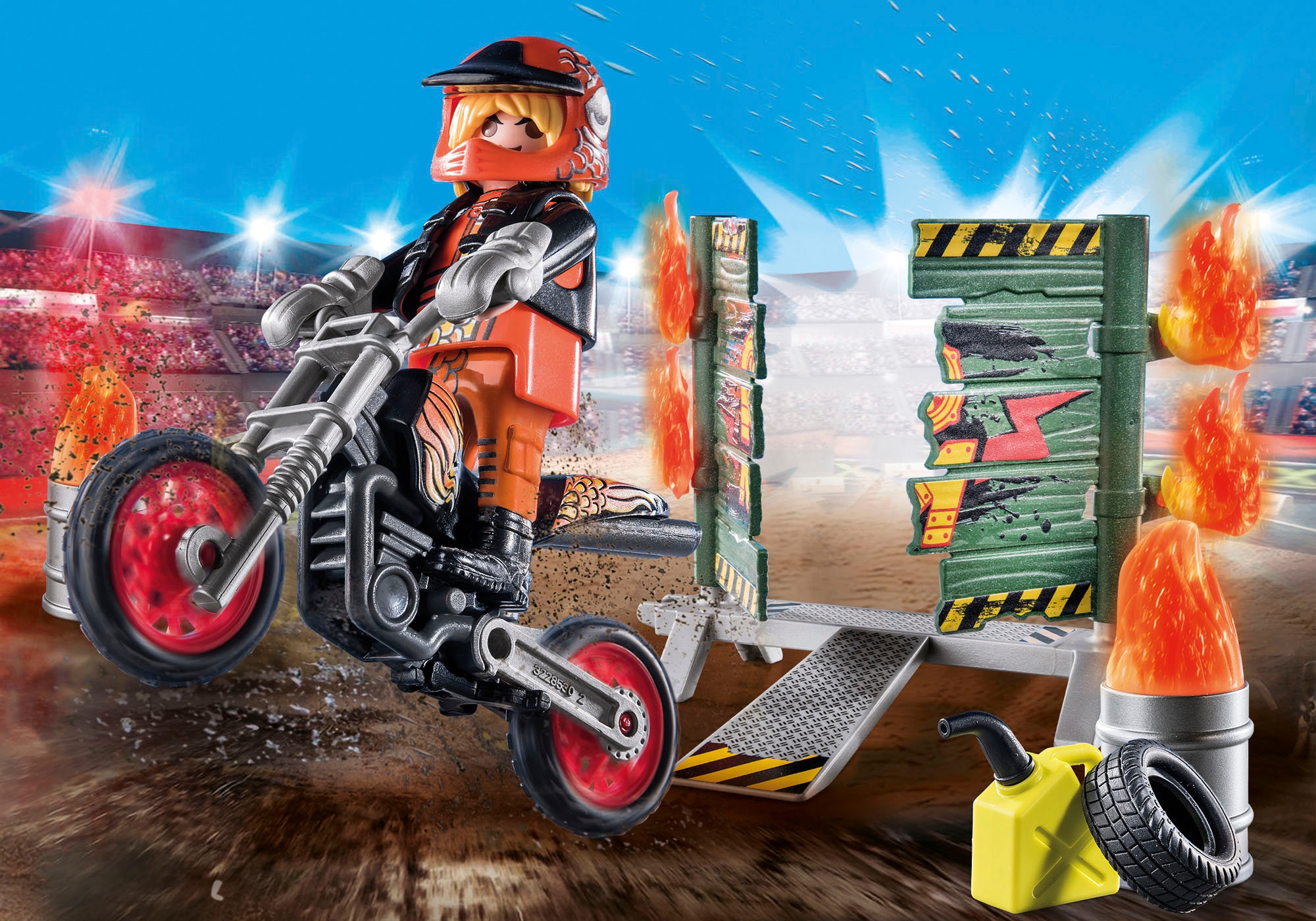 Playmobil® Konstruktions-Spielset »Starter Pack, Stuntshow Motorrad mit Feuerwand (71256), Stuntshow«, (29 St.), Made in Europe