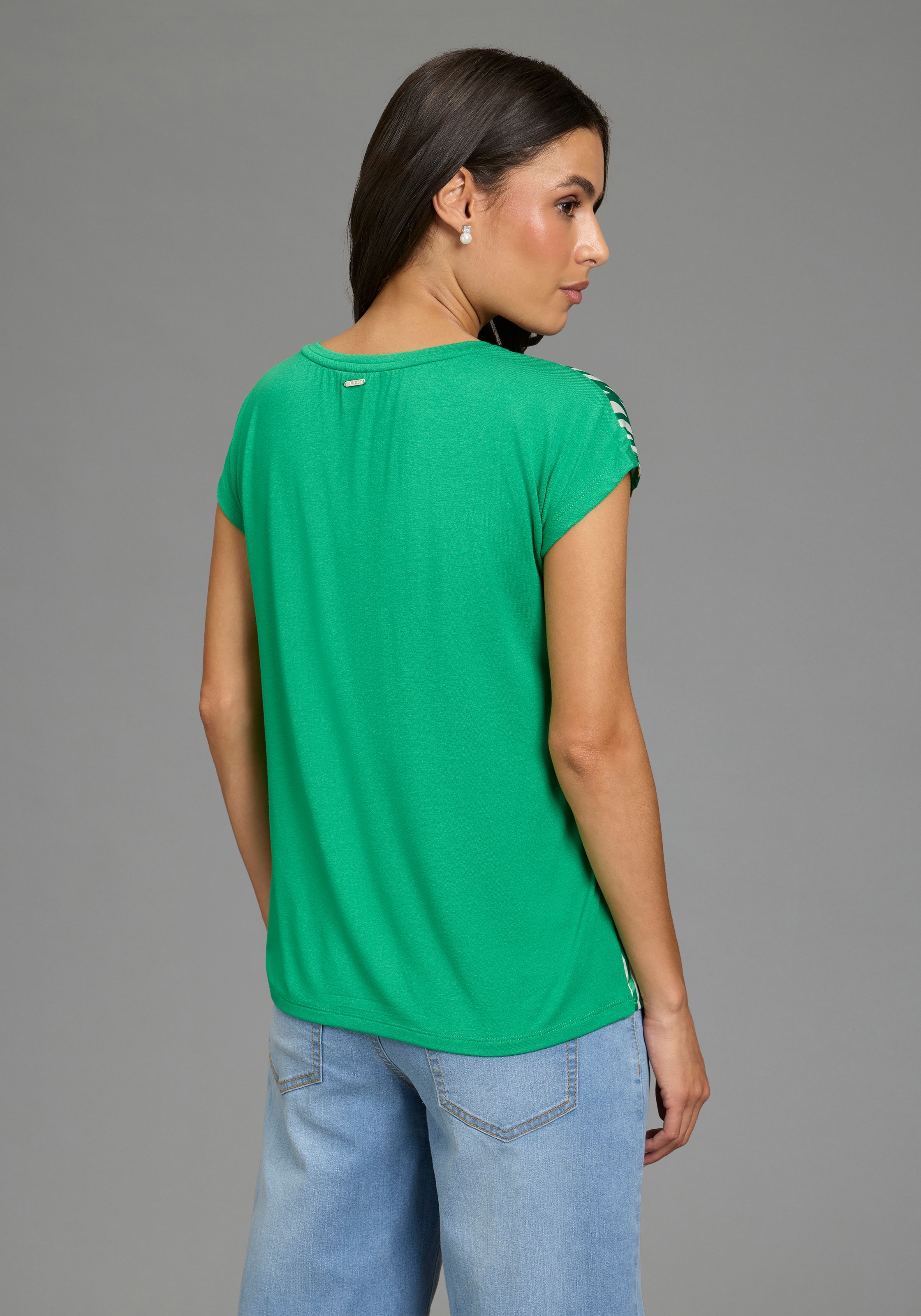 Laura Scott Shirtbluse gemustert und gestreift, femininer Stil, Rundhalsaus günstig online kaufen