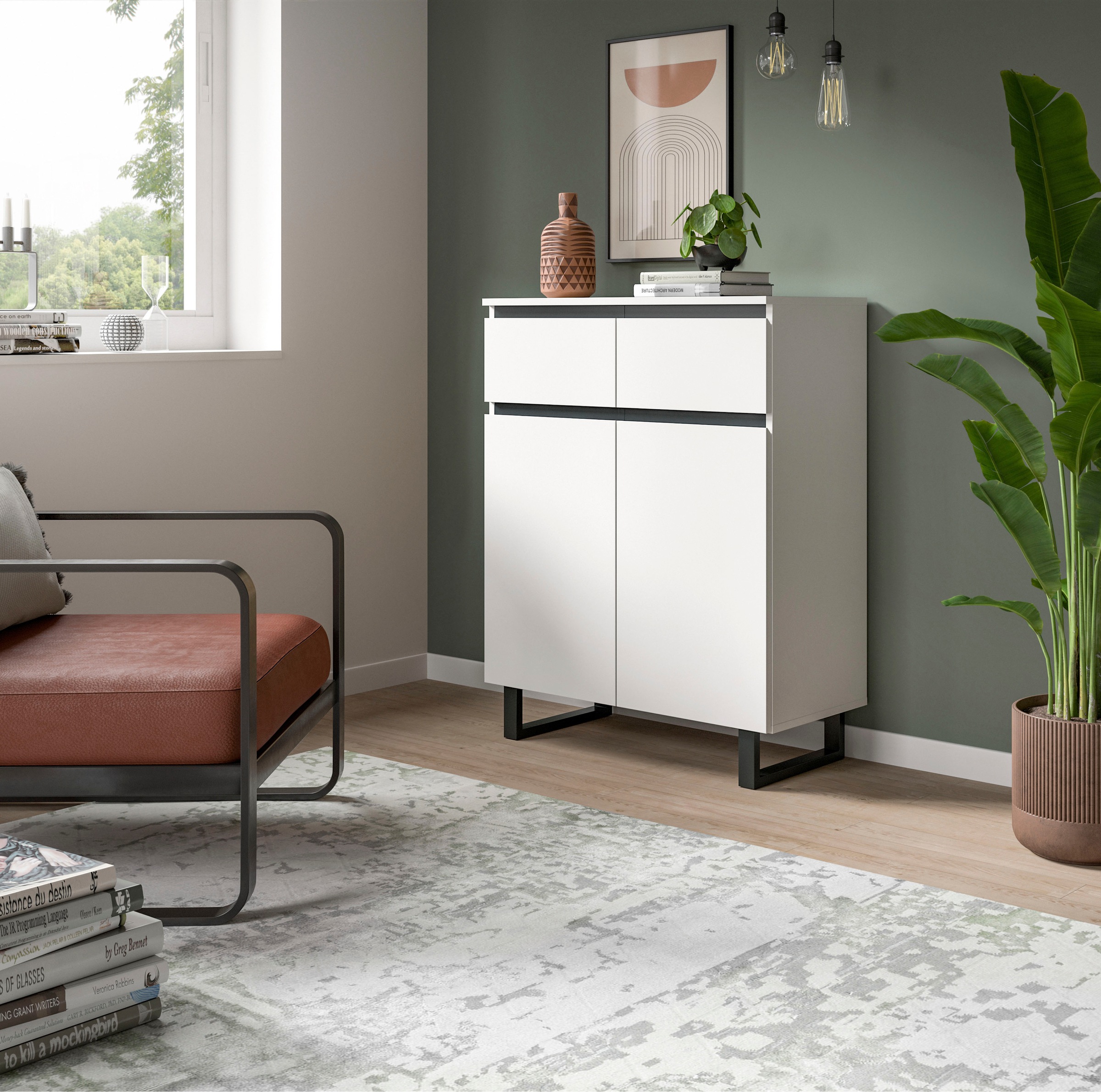 Home affaire Kommode "TOMA, Höhe: 99cm, mit Metall-Kufen-Fuß, 2 Türen, 2 Sc günstig online kaufen