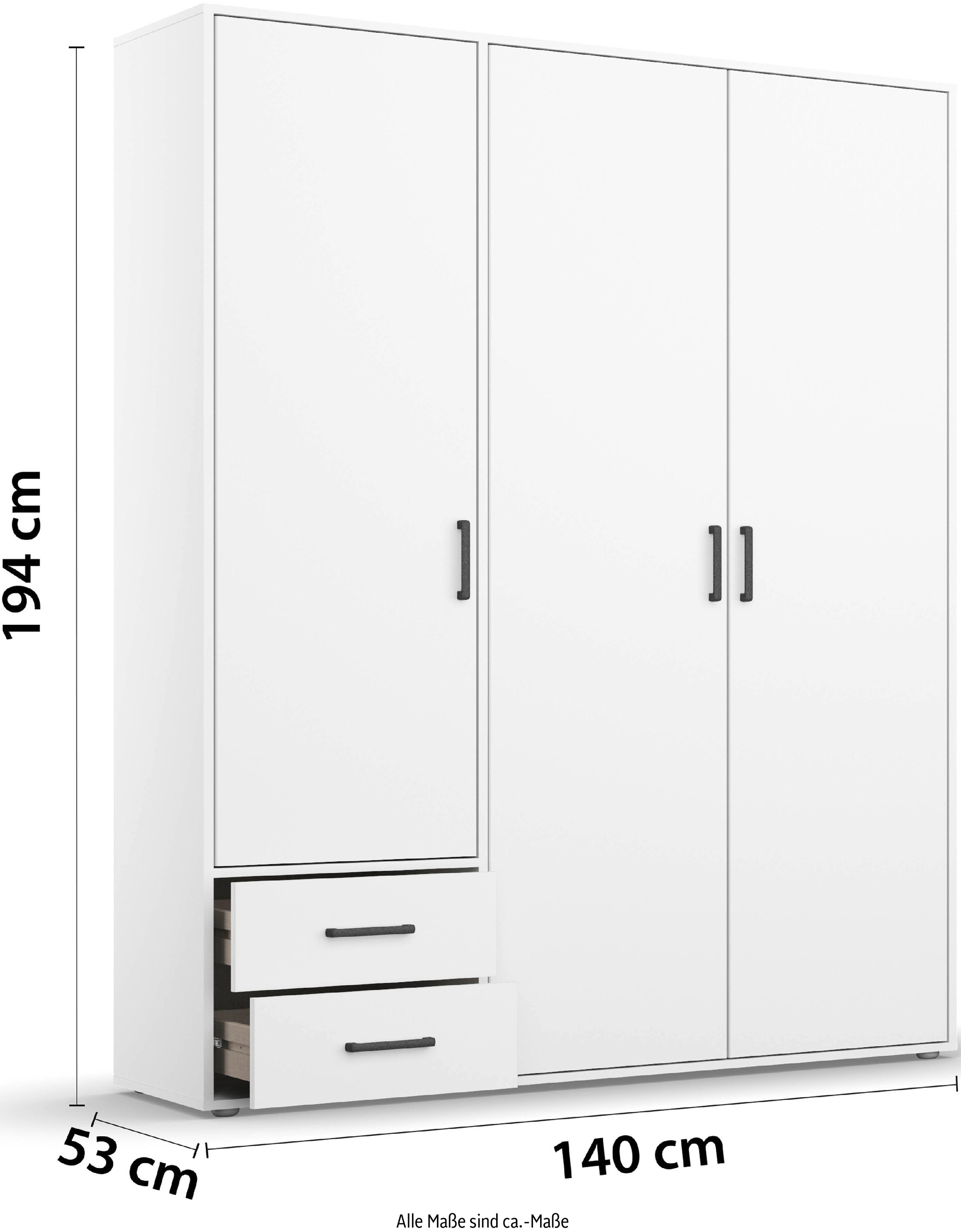 rauch Drehtürenschrank »Kleiderschrank Schrank Garderobe Wäscheschrank VOYAGER«, (in 3 verschiedenen Ausstattungen BASIC/CLASSIC/PREMIUM), moderne Griffe in Graumetallic mit Außenschubkästen MADE IN GERMANY