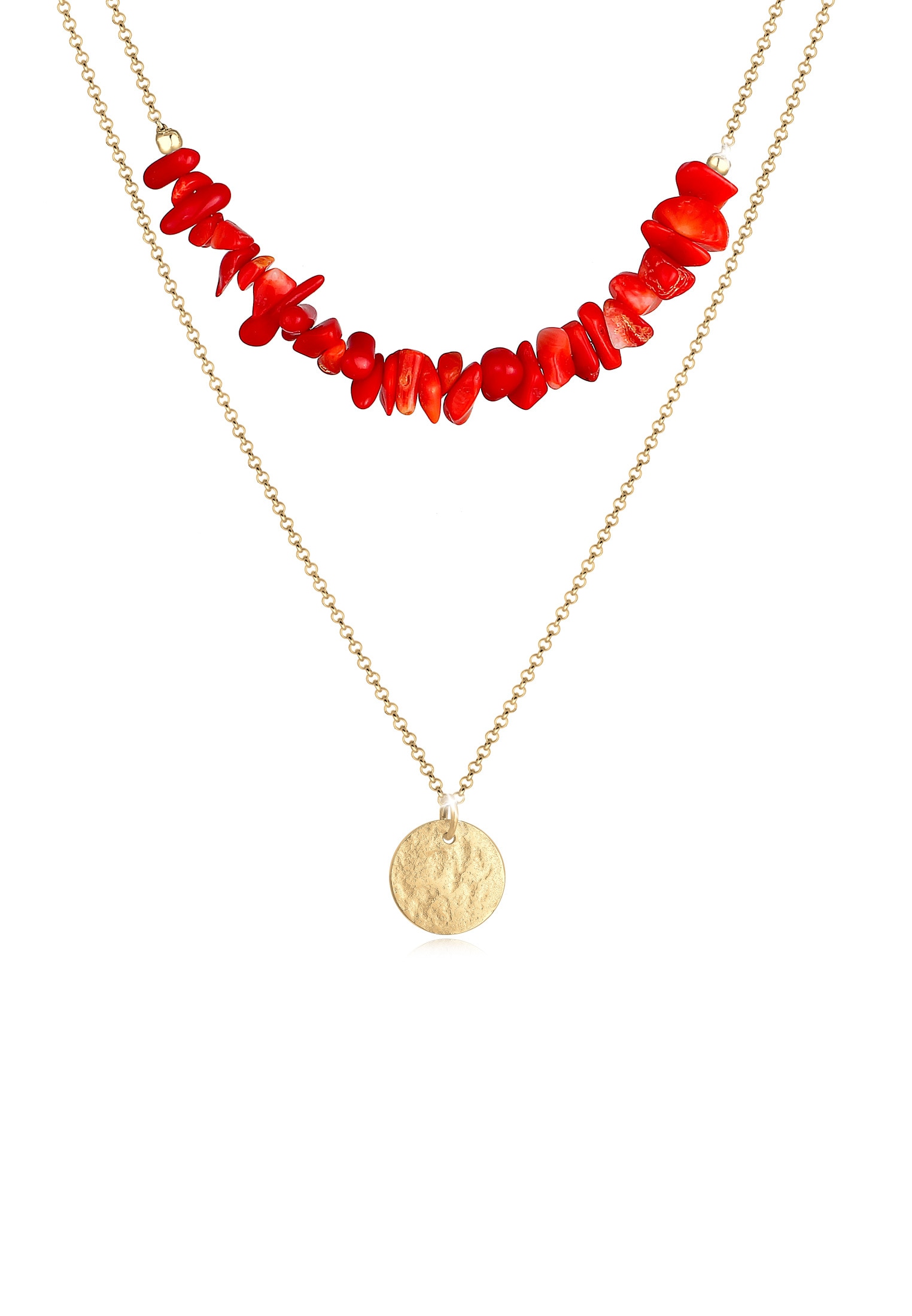 ELLI Damen Gliederkette "Layer Plättchen Koralle Trend 925 Sterling Silber", 40, Silber 925 (Sterlingsilber), L: 40gold, Silber 925 (Sterlingsilber),