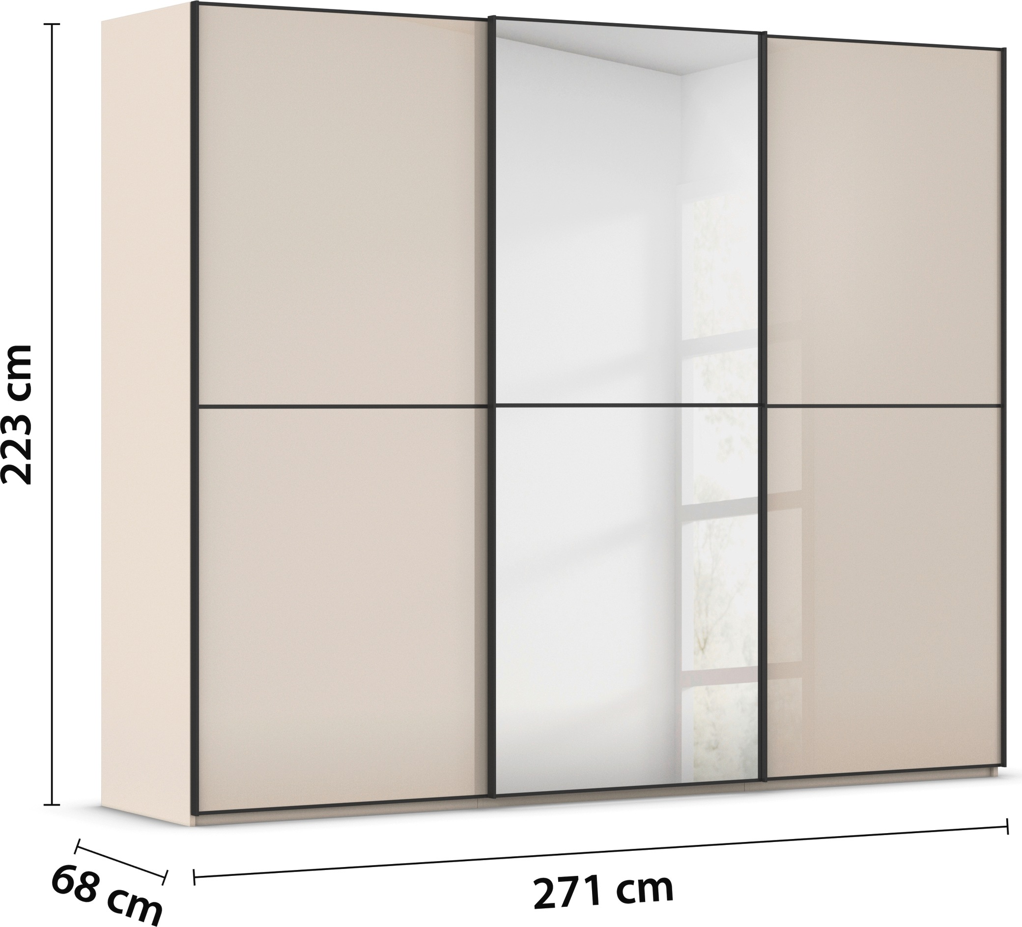 rauch Schwebetürenschrank »Kleiderschrank Schrank Garderobe Schlafzimmerschrank SCALE-DUO«, edle zweigeteilte Türen Spiegel/Glas-Mix 3 Zierleisten MADE IN GERMANY