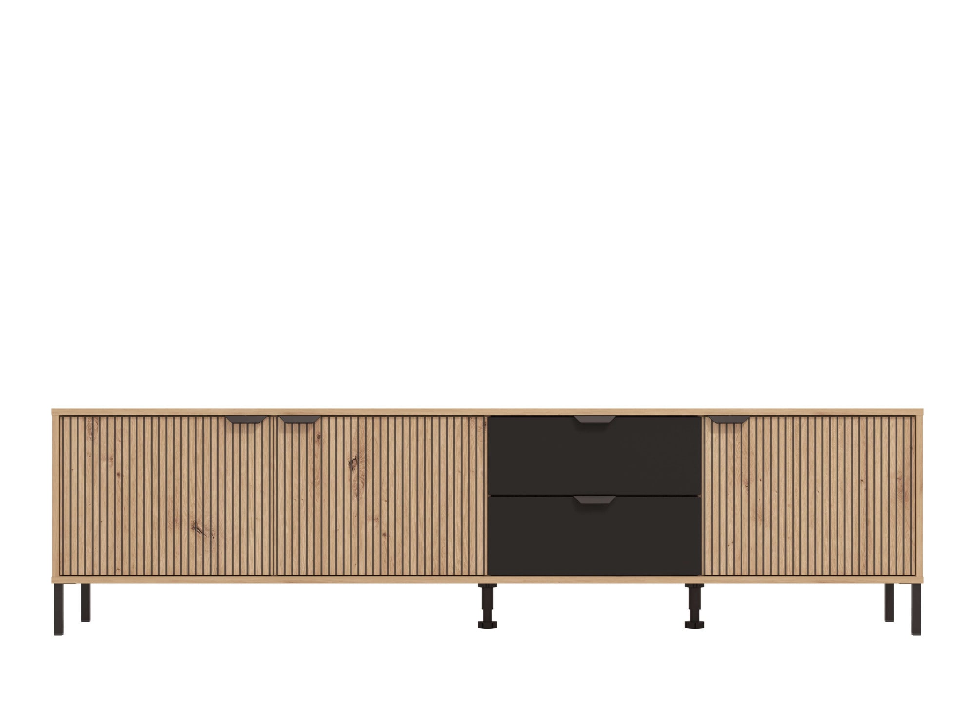 Home affaire Lowboard »Mayenne TV-Lowbord, Breite 208 cm«, Kommode mit 3 Türen mit Rillen-Optik, 2 Schubkästen