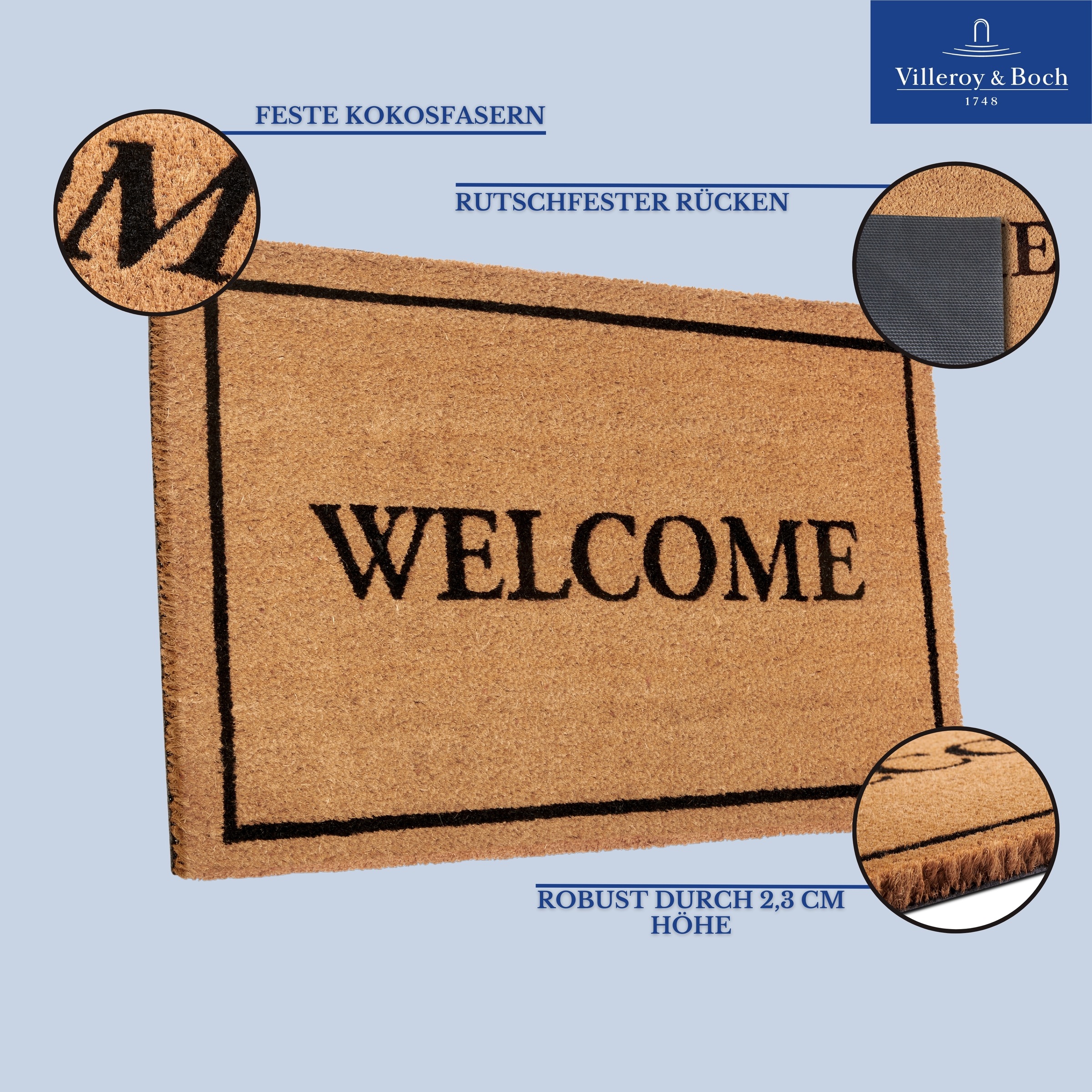 Villeroy & Boch Fußmatte »Caroline Welcome, Türmatte« rechteckig 23 mm Höhe Robust, Innen, Außen, Schmutzabtreter, Wetterfest, Natur, Kokos