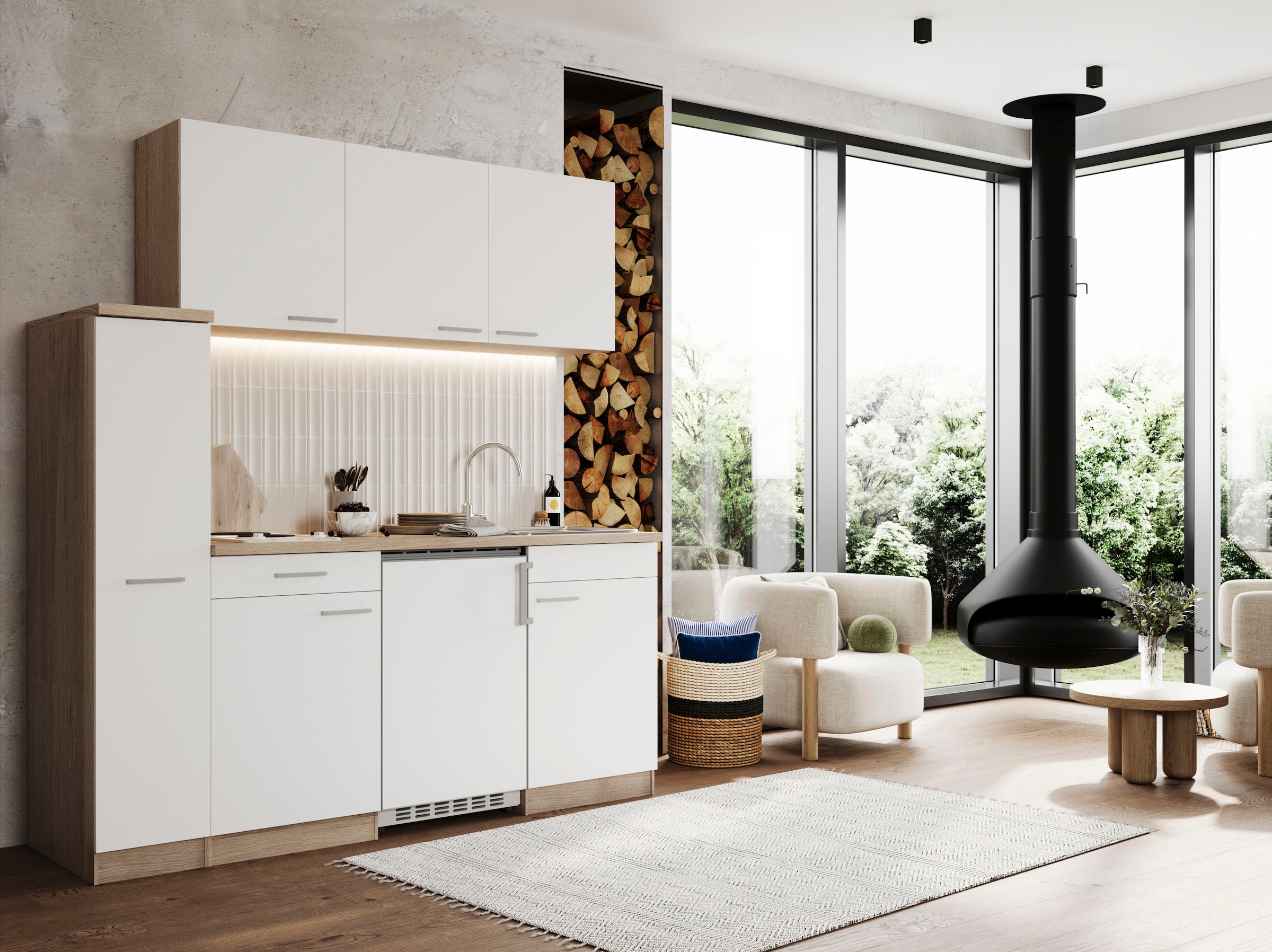 RESPEKTA Küche »Luis, Duo Kochfeld, wahlweise mit Mikrowelle, Korpus Eiche Sägerau,« Breite 180 cm, in exclusiver Konfiguration für OTTO