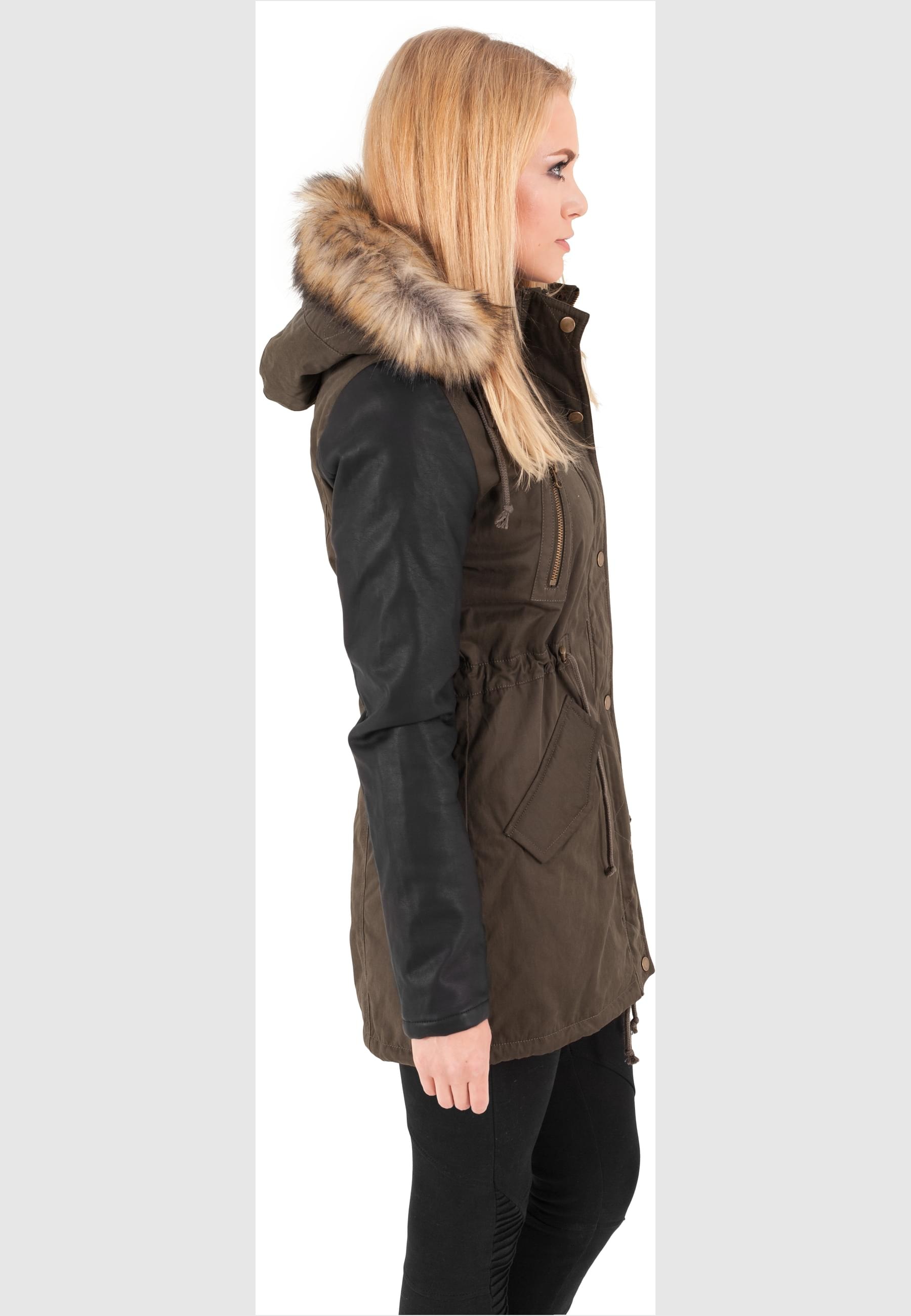 URBAN CLASSICS Parka »Urban Classics Damen Ladies Synthetic Leather Sleeve Parka«, (1 St.), mit Kapuze