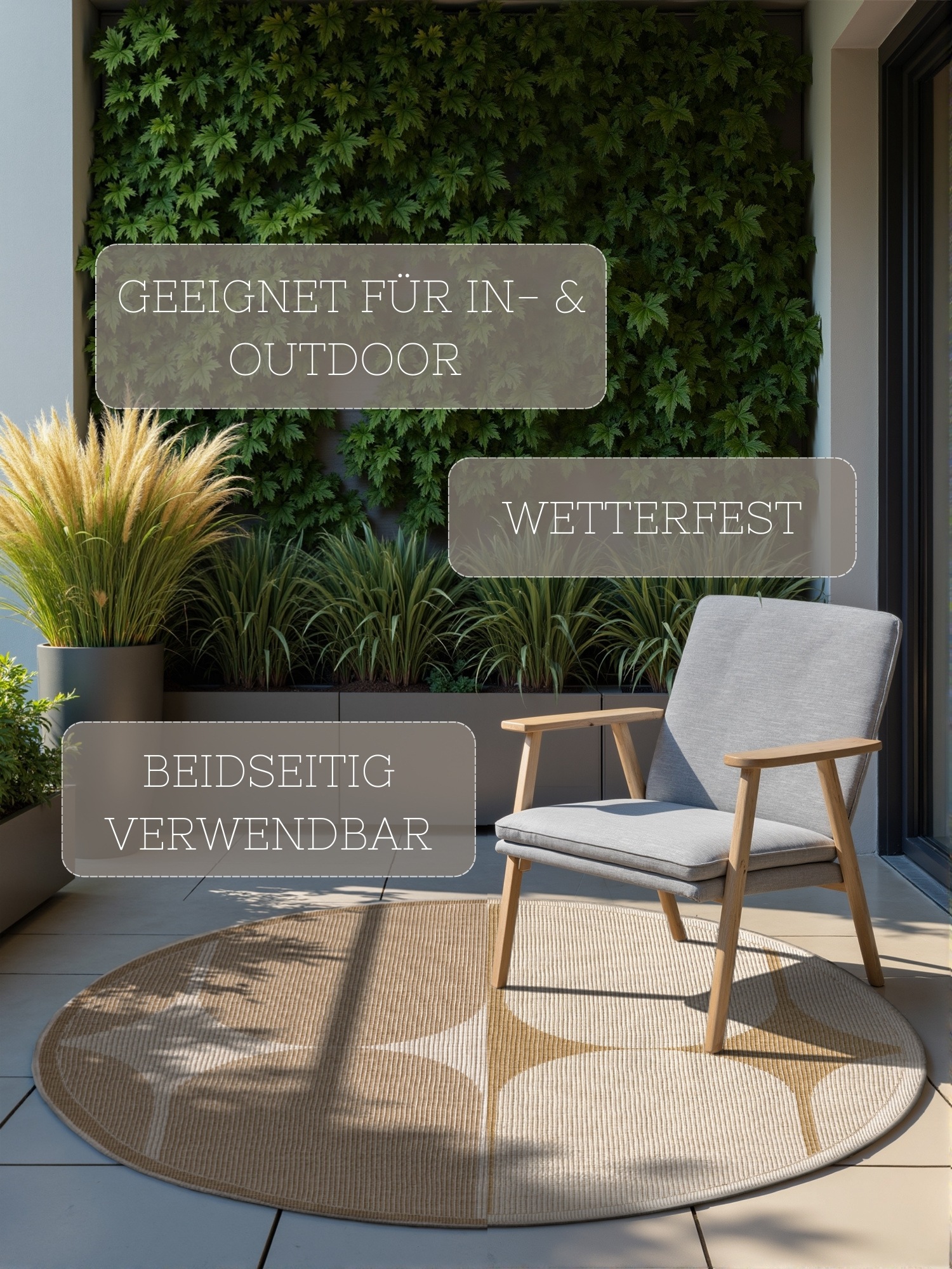 NORTHRUGS Outdoorteppich »Bowen Wendeteppich«, rund, 5 mm Höhe, In und Outdoor, Flachgewebe, wetterfest, pflegeleicht, robust