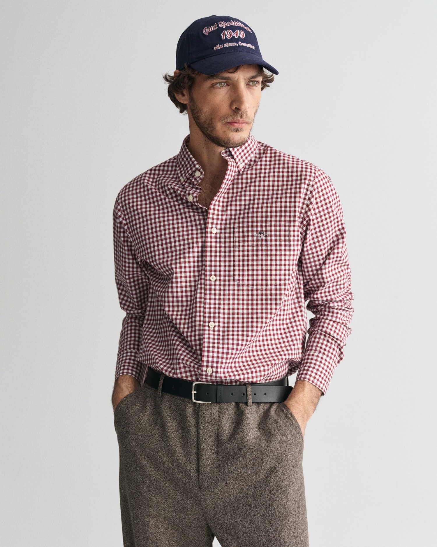 Langarmhemd »REG POPLIN GINGHAM SHIRT«, mit Logostickerei auf der Brust