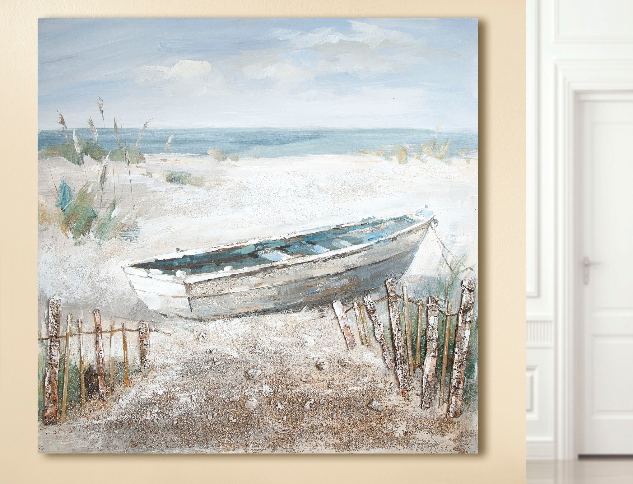 GILDE Leinwandbild »Gemälde Boot am (1 | Strand«, BAUR kaufen handgemalt St.)