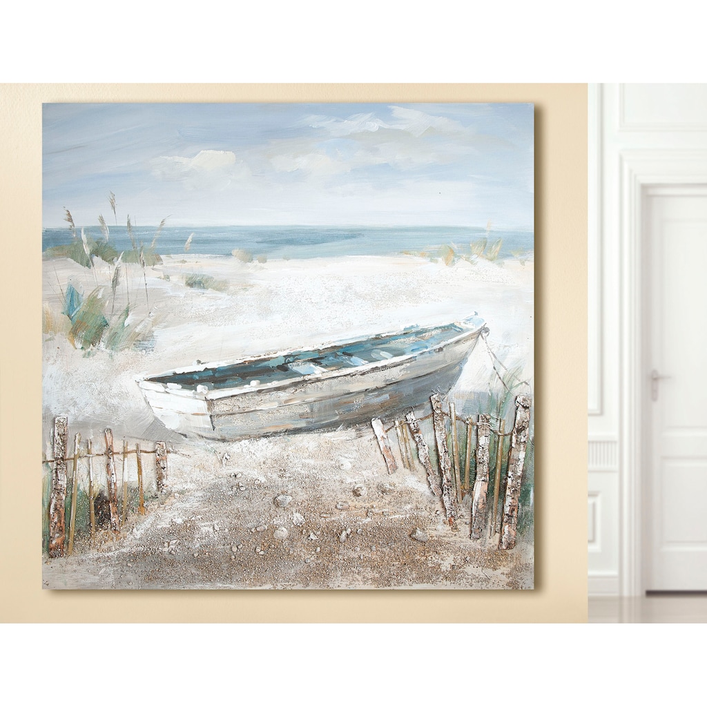 GILDE Leinwandbild »Gemälde Boot am Strand«, (1 St.)