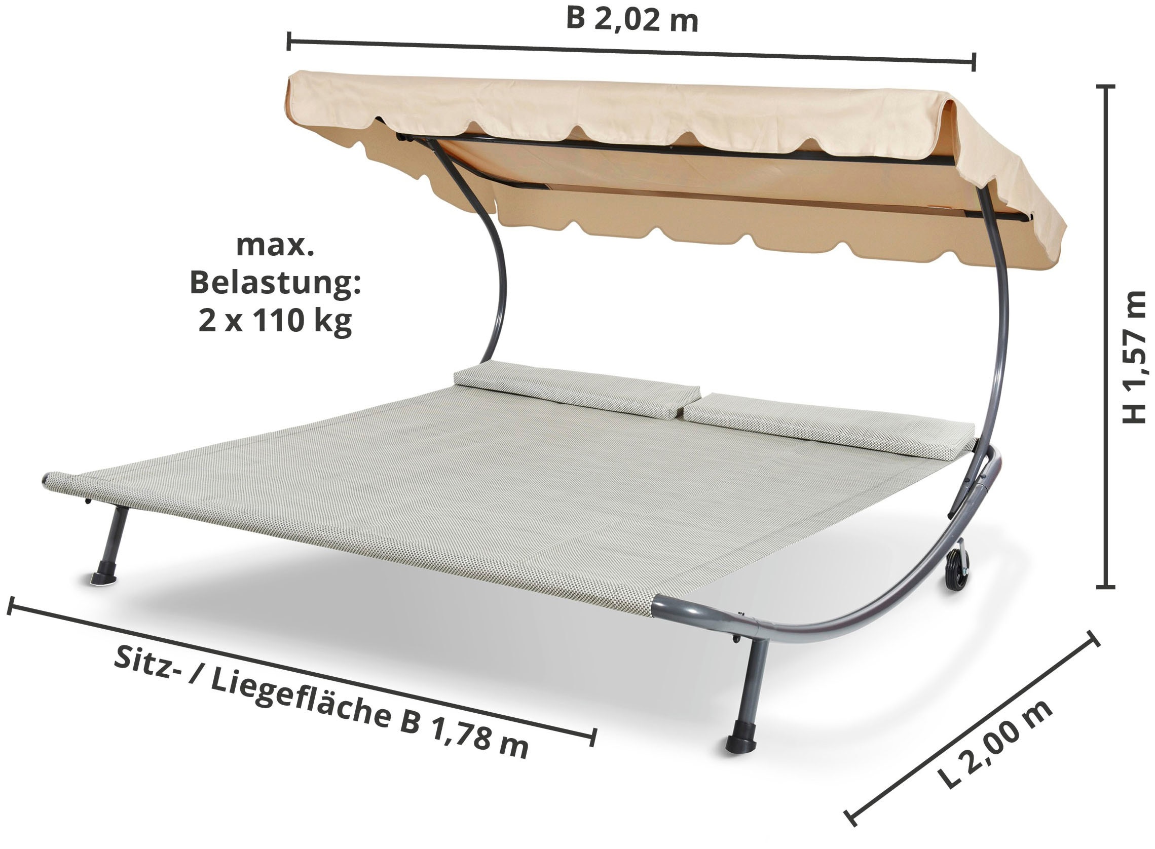 Leco Doppelliege, mit verstellbarem Sonnendach, in versch. Farben