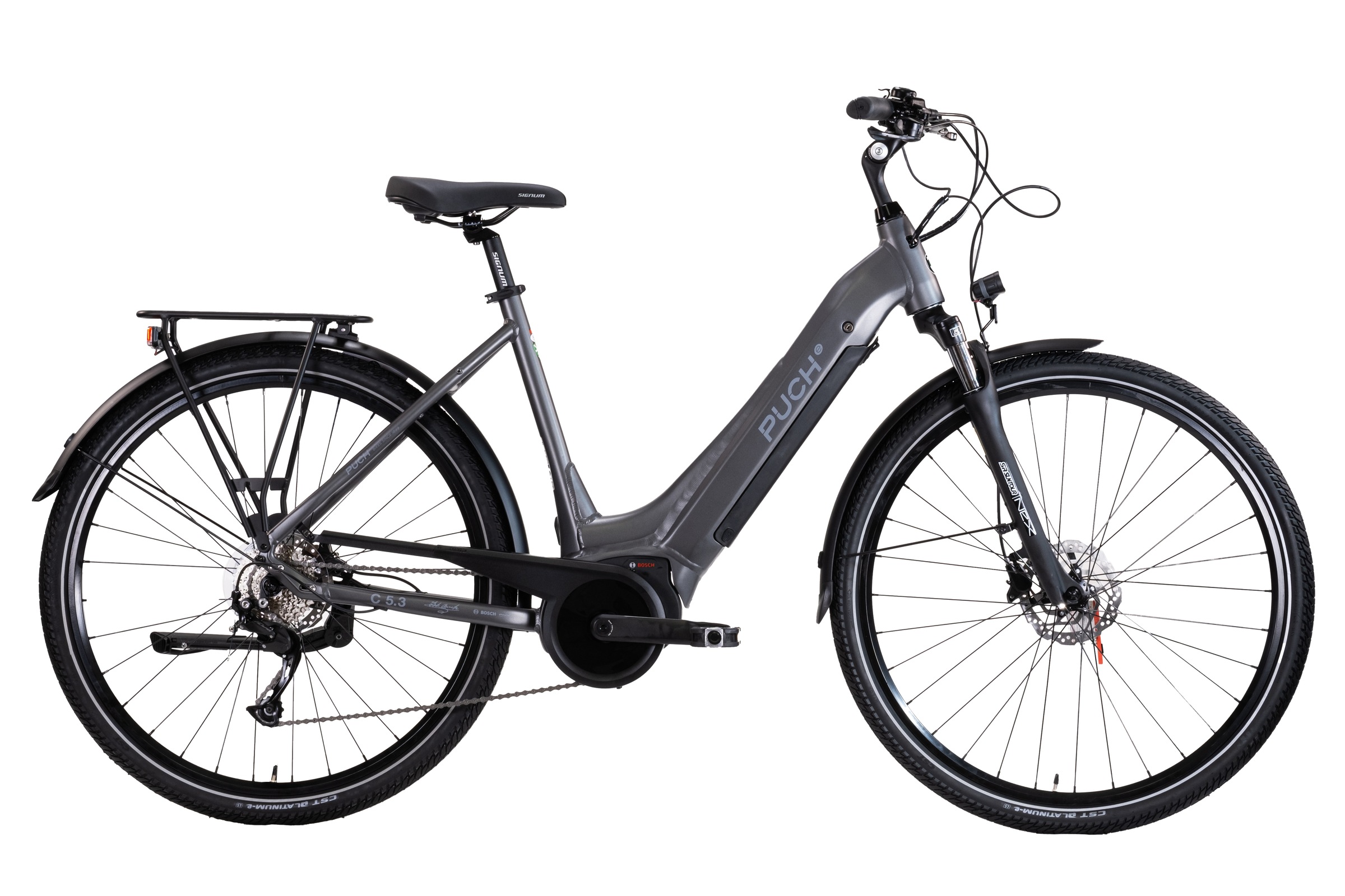 PUCH "PUCH C5.3 ALIVIO / BOSCH 500 Wh 28" grau 9-Gänge" 9 Gang Shimano Alivio RDM3100 Schaltwerk Kettenschaltung Mittelmotor 250 W BOSCH PERFORMANCE LINE 36 V/250 W, Mittelmotor