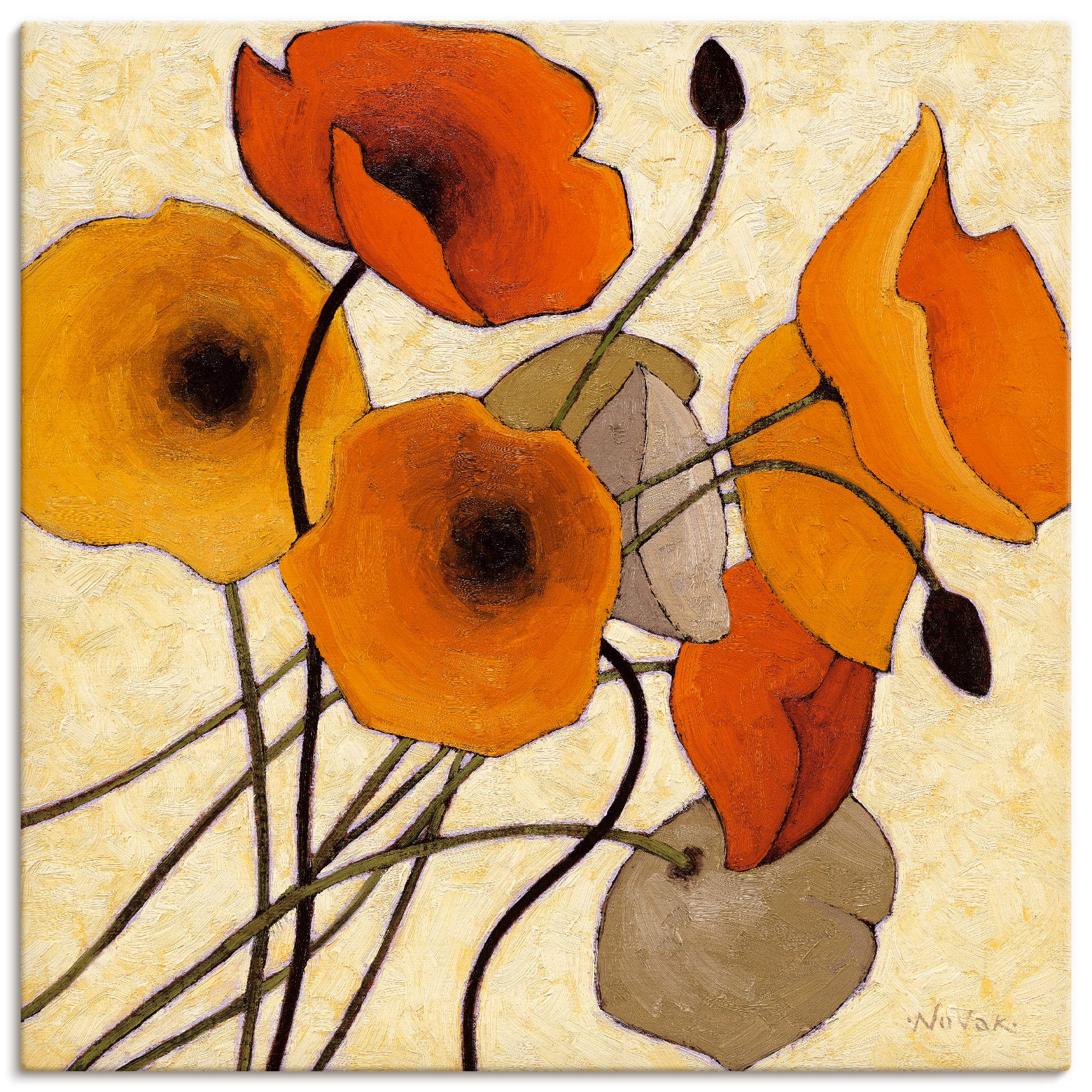 Artland Leinwandbild "Kürbismohn II" Blumen 1 Stk. tlg. auf Holzrahmen gespannt
