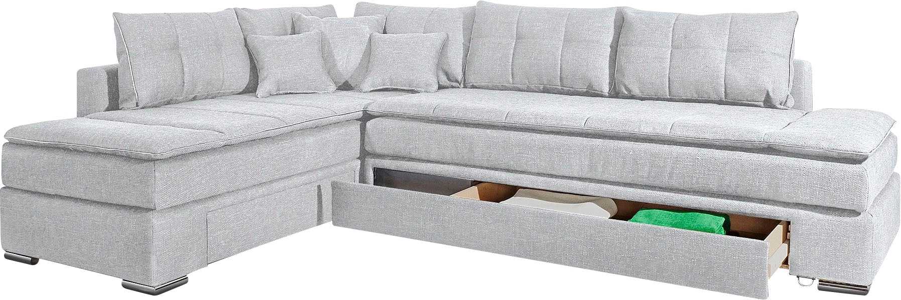 INOSIGN Ecksofa »Boxspringbett Night & Day L-Form mit Dauer-Schlaffunktion o. Armlehnen«, mit Boxspring-Bettfunktion 164x200 cm und Bettkasten, Dauerschläfer!