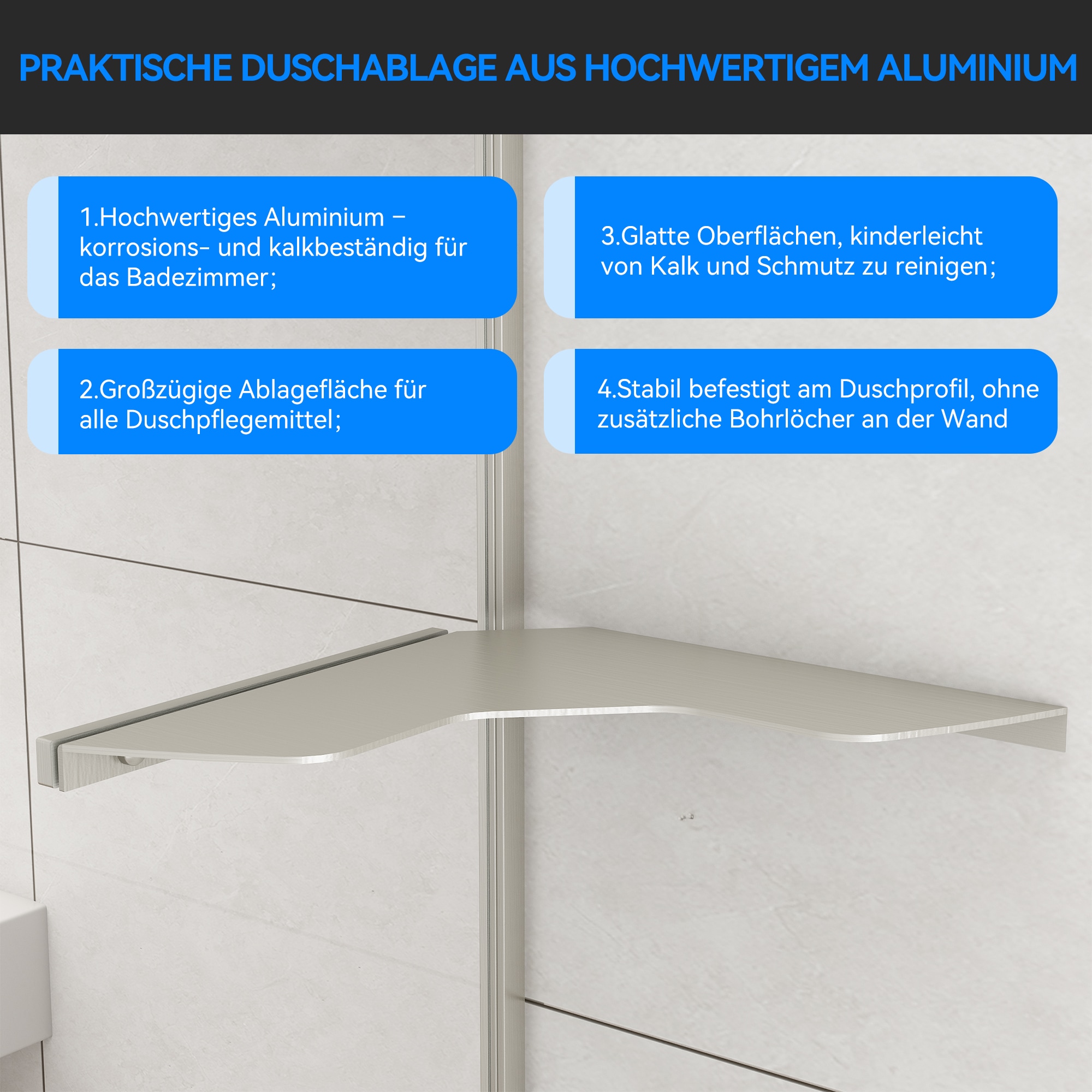 welltime Walk-in-Dusche »Frame Plus« Rundumrahmen aus hochwertigem Aluminium, Eckregal zur Stabilisierung