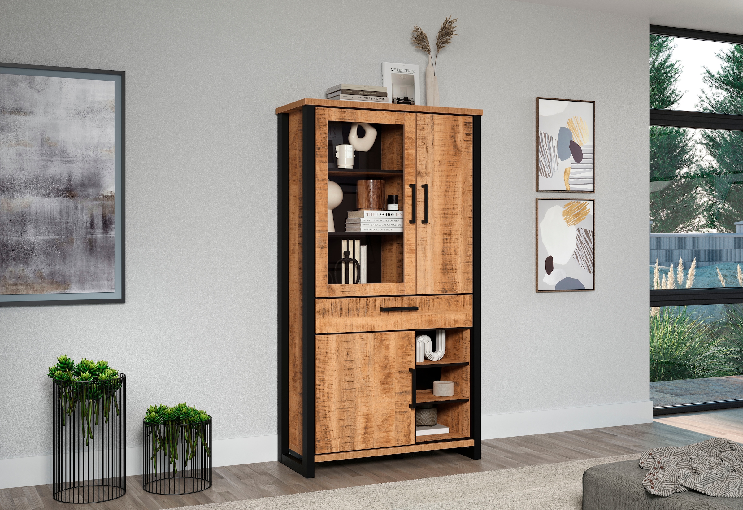 Home affaire Vitrine "Elda" 1 Stk. tlg. Vitrine mit 3 Türen & 1 Vollauszug günstig online kaufen