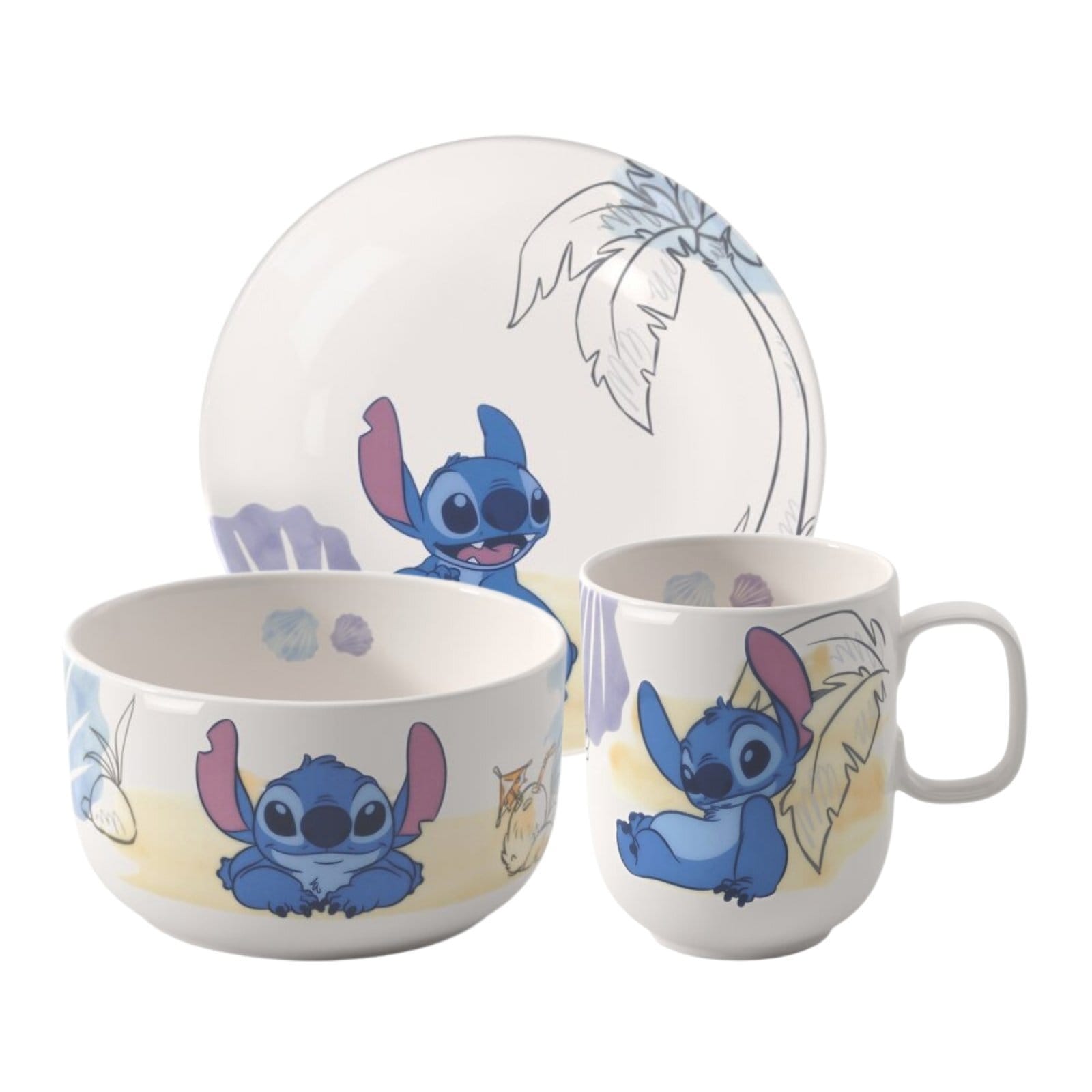 Villeroy & Boch Kindergeschirr-Set "Kindergeschirr-Set Disney Stitch 3er Set bunt" Spülmaschinenfest, Mikrowellensicher
