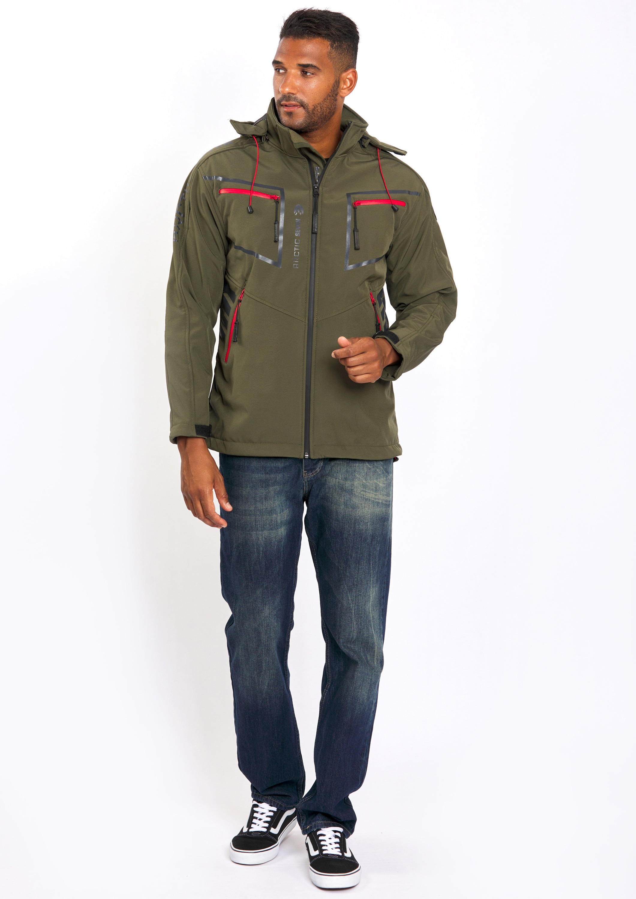 Arctic Seven Softshelljacke "ASPierr", sportliche Outdoor Funktionsjacke mit abnehmbarer Kapuze