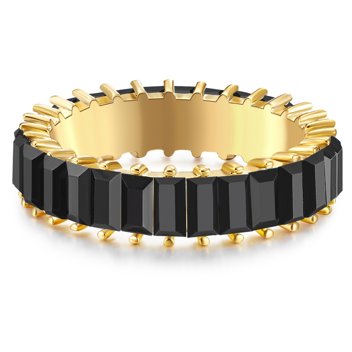 Fingerring YOKOAMII "Y102" Gr. 60, gelb (gelbgold), Fingerringe, Damen, 60, 2,6mm, Fingerring, Ring gelbgold Kristall schwarz