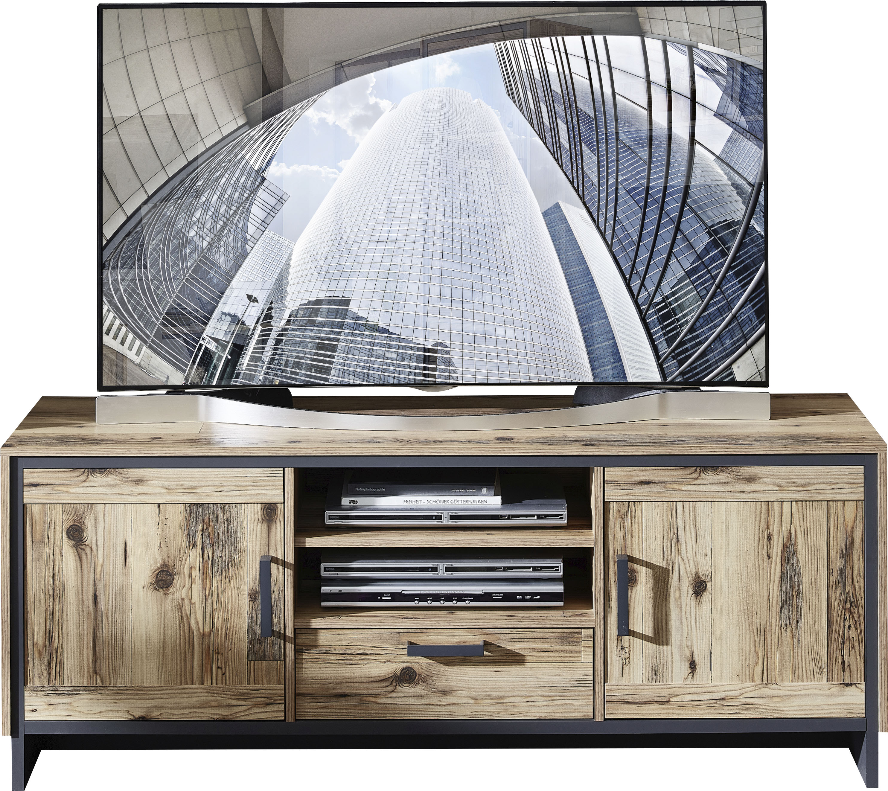 Innostyle TV-Board Prato, Breits 155 cm, 2 Holztüren, 1 Schubkasten, 2 offene Fächer