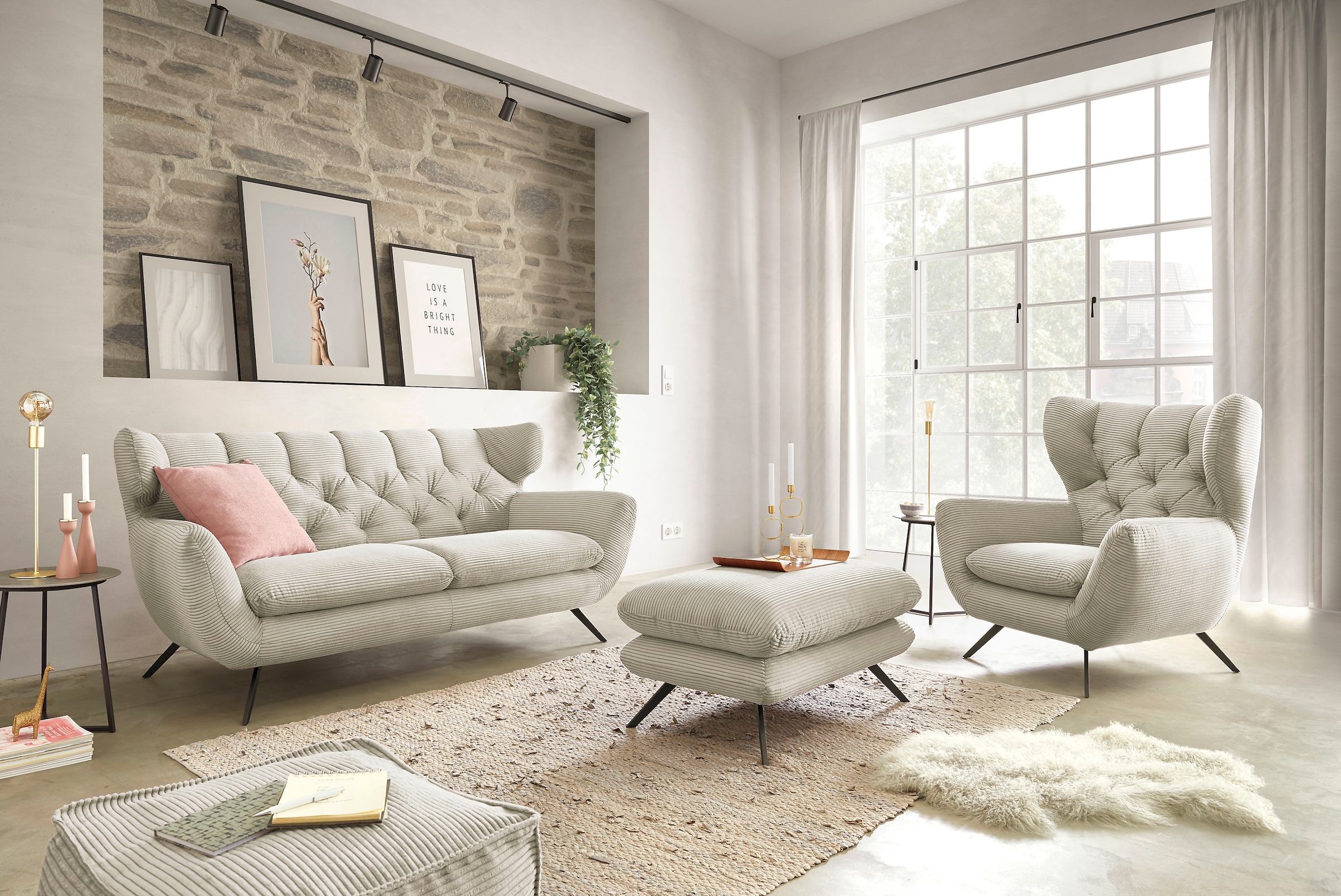 3C Candy 2,5-Sitzer »Beatrice, extravagantes Megasofa, bequem, Küchensofa«, mit Rückensteppung im Rautenmuster, in Samt Optik oder in Breitcord