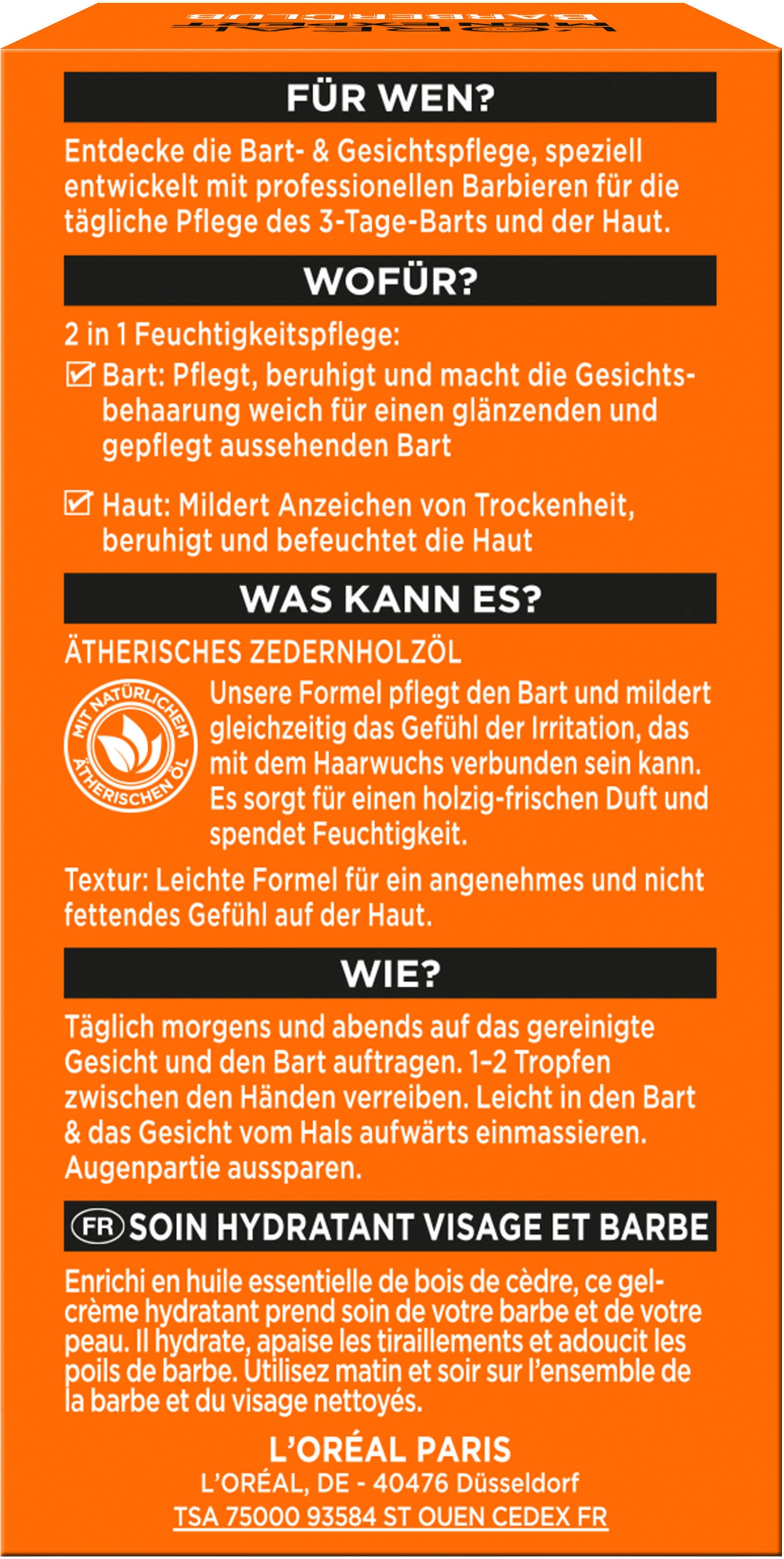 L'ORÉAL PARIS MEN EXPERT Feuchtigkeitscreme »L'Oréal Men Expert Bart & Haut Feuchtigkeitspflege«, mit Zedernholzöl