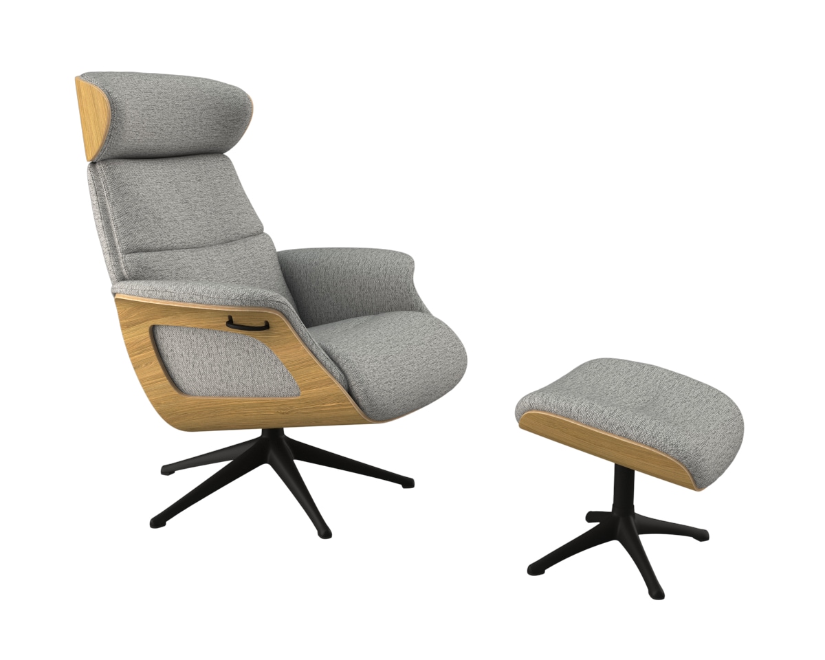FLEXLUX Relaxsessel »Clement Relaxstuhl, Polstersessel, Liegesessel, TV-Sessel,«, Rücken- & Kopfteilverstellung, Drehbar, Armlehne Eiche, Fuß Schwarz