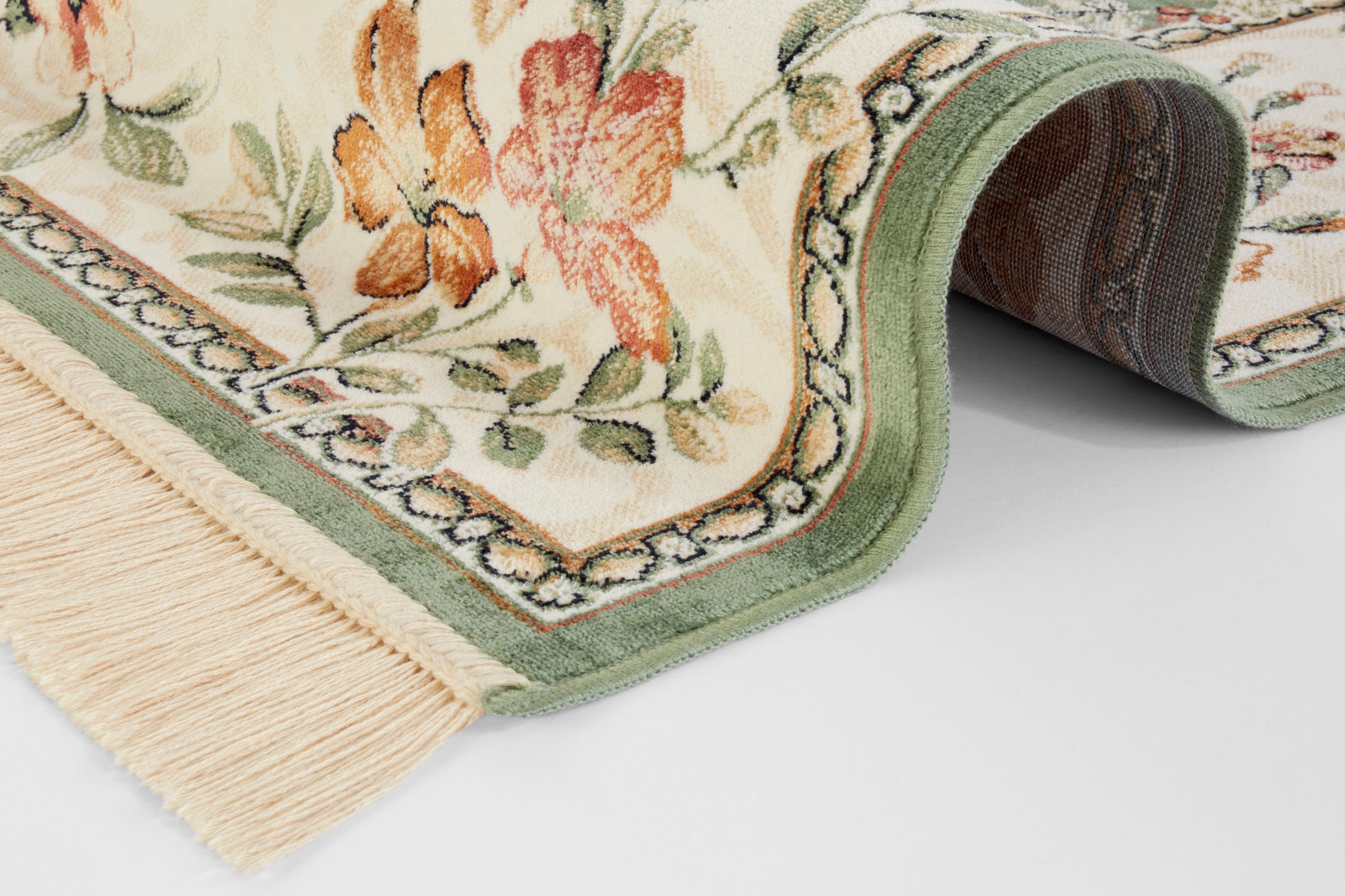 NOURISTAN Teppich »Orient Flowers«, rechteckig, 5 mm Höhe, Kurzflor mit Fransen, Orient, Wohnzimmer, Schlafzimmer, Esszimmer