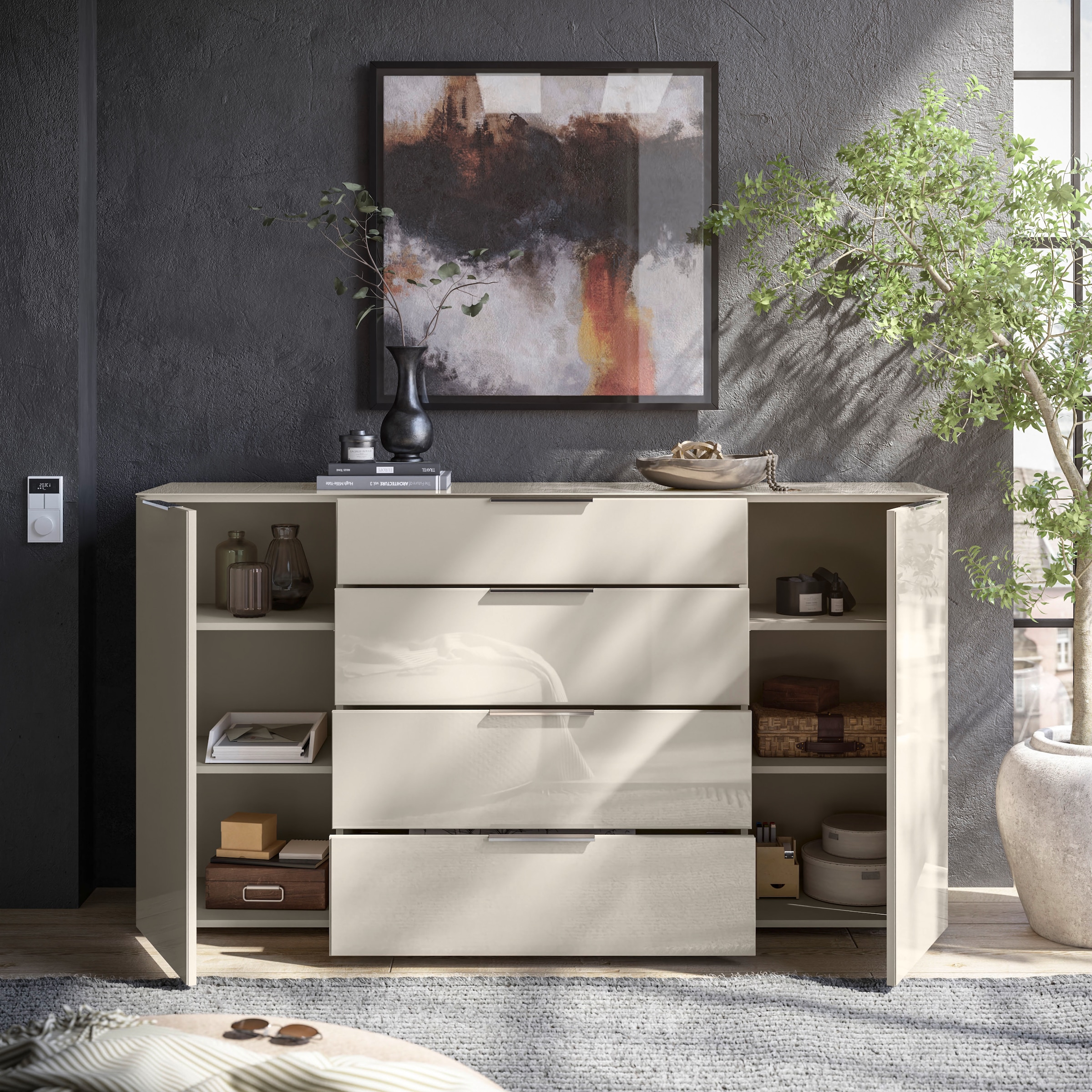 HBZ Kommode »Santorin, BxHxT 180x99x40 cm«, (1 St.), Breite 180cm, Softclose für Türen und Schubkästen, Melaminbeschichtung