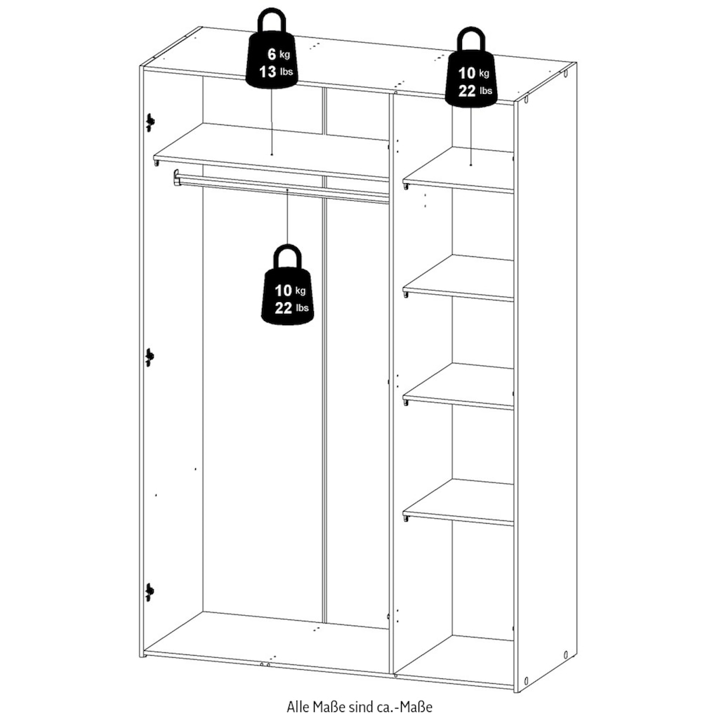 Home affaire Kleiderschrank, Mit viel Stauraum, graue Stangengriffe, Gr. ca. 175,4 x 115,8 x 49,52 cm