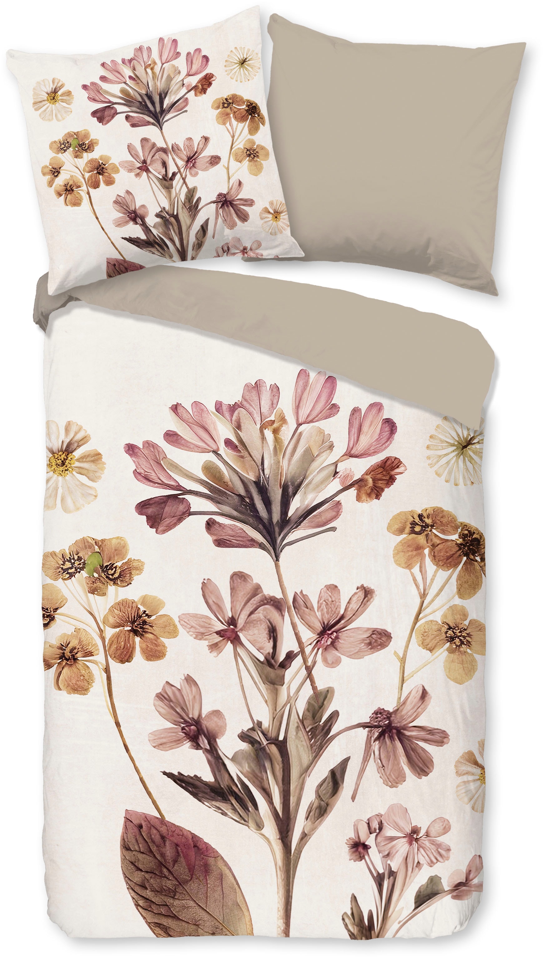 PURE luxury collection Wendebettwäsche "Okuyasu" 2 Stk. Mikrofaser, Pflegeleicht, Reißverschluss, Wendeoptik, Blume, Sand