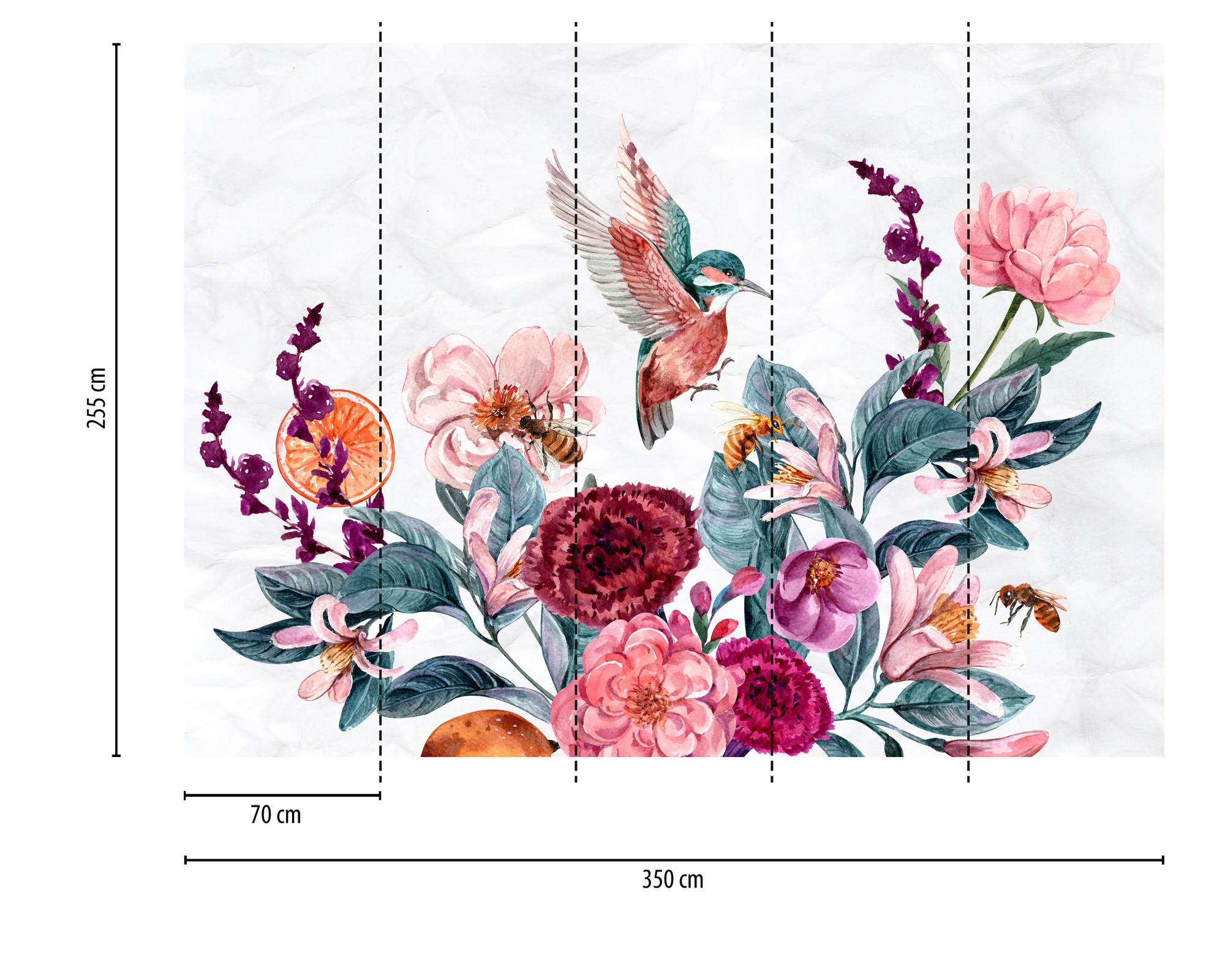 A.S. Création Vliestapete »Fototapete Aquarell Blumen Vogel Bienen  Floral« matt strukturiert