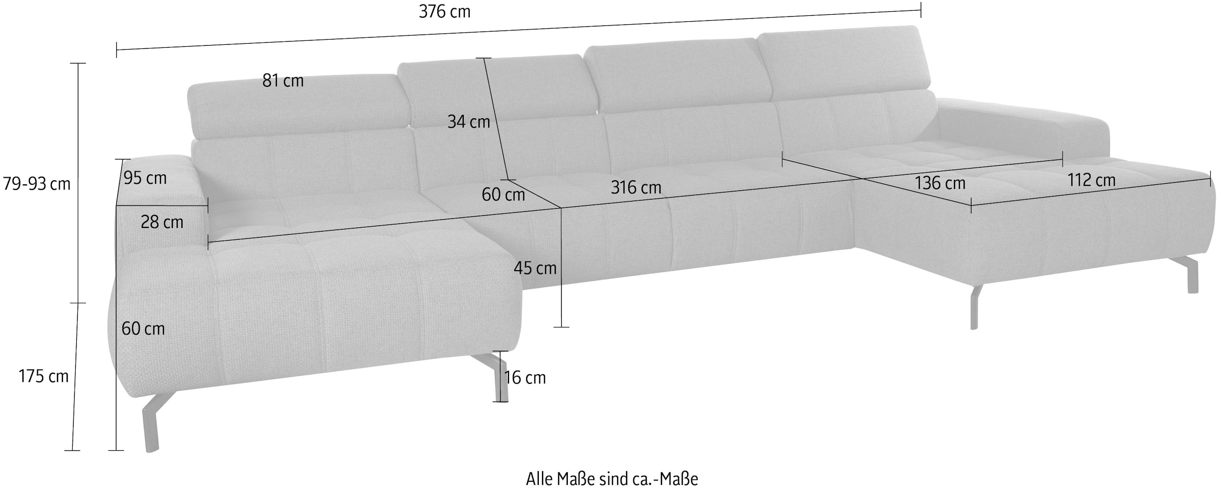 DOMO collection Wohnlandschaft »Cunelli tolle Sitznähte als Designelement, fester Sitzkomfort, U-Form«, wahlweise mit Kopfteilverstellung, bodenfrei