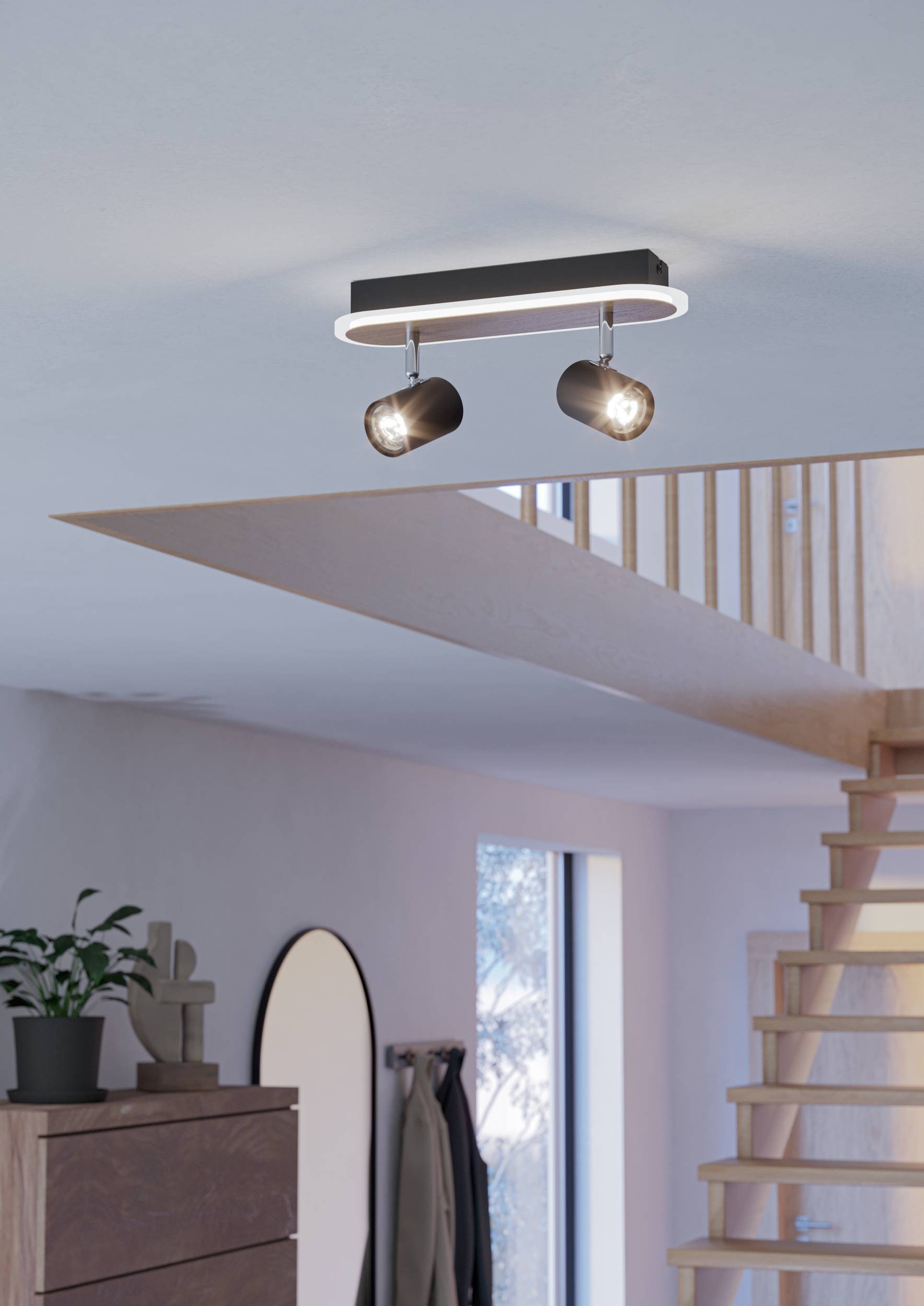 EGLO Deckenleuchte »Rimbocchi Deckenlampe, Metall und Holz-Optik, Spotbalken schwenkbar« LED-Modul 1 Stk. Warmweiß Spot - L34 x B10 x H15 cm - schwarz, braun - 12W inkl.