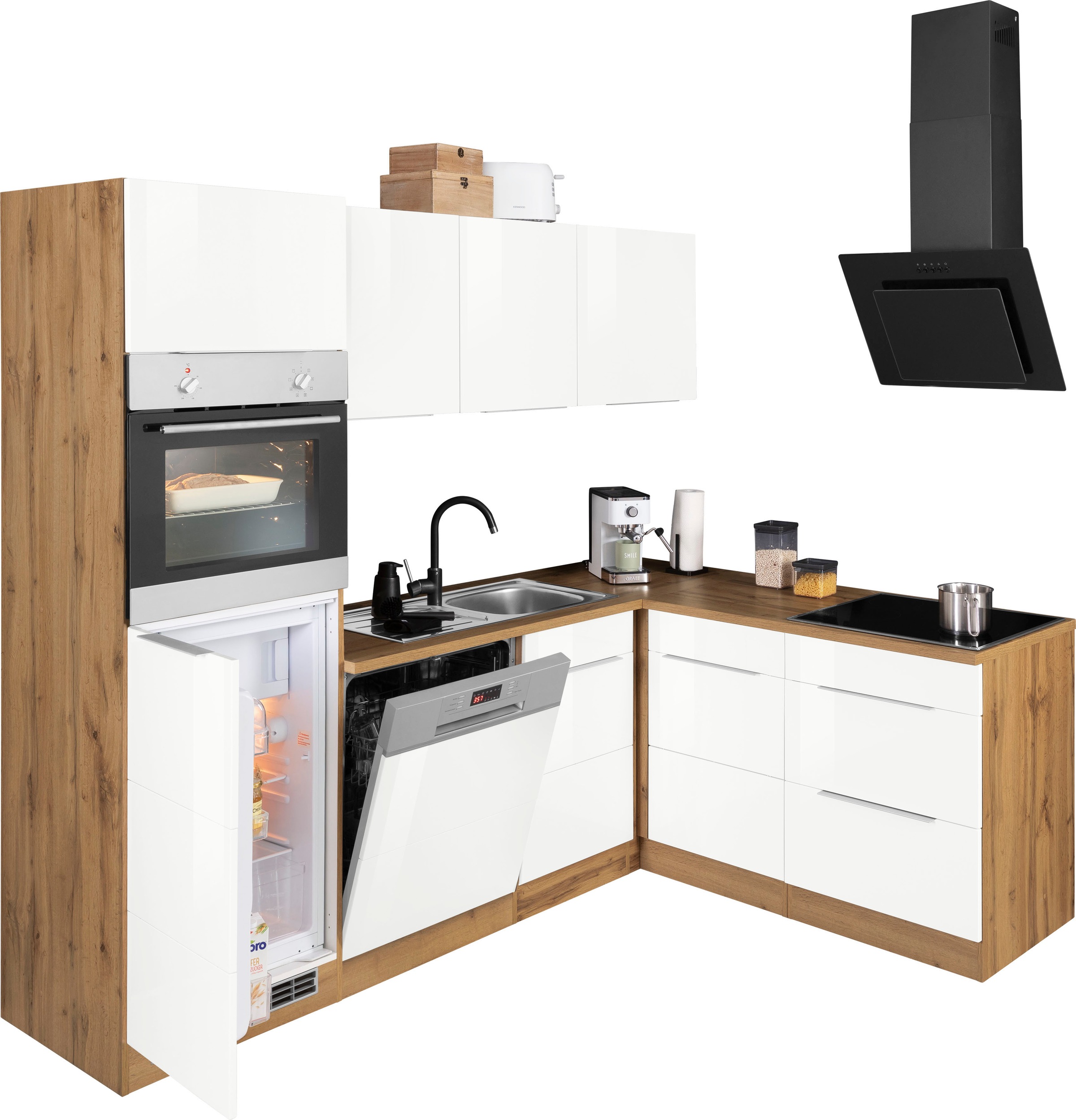 KOCHSTATION Winkelküche »KS-Brindisi Stellbreite 230/170 cm«, wahlweise mit E-Geräten und Induktion, mit MDF-Fronten