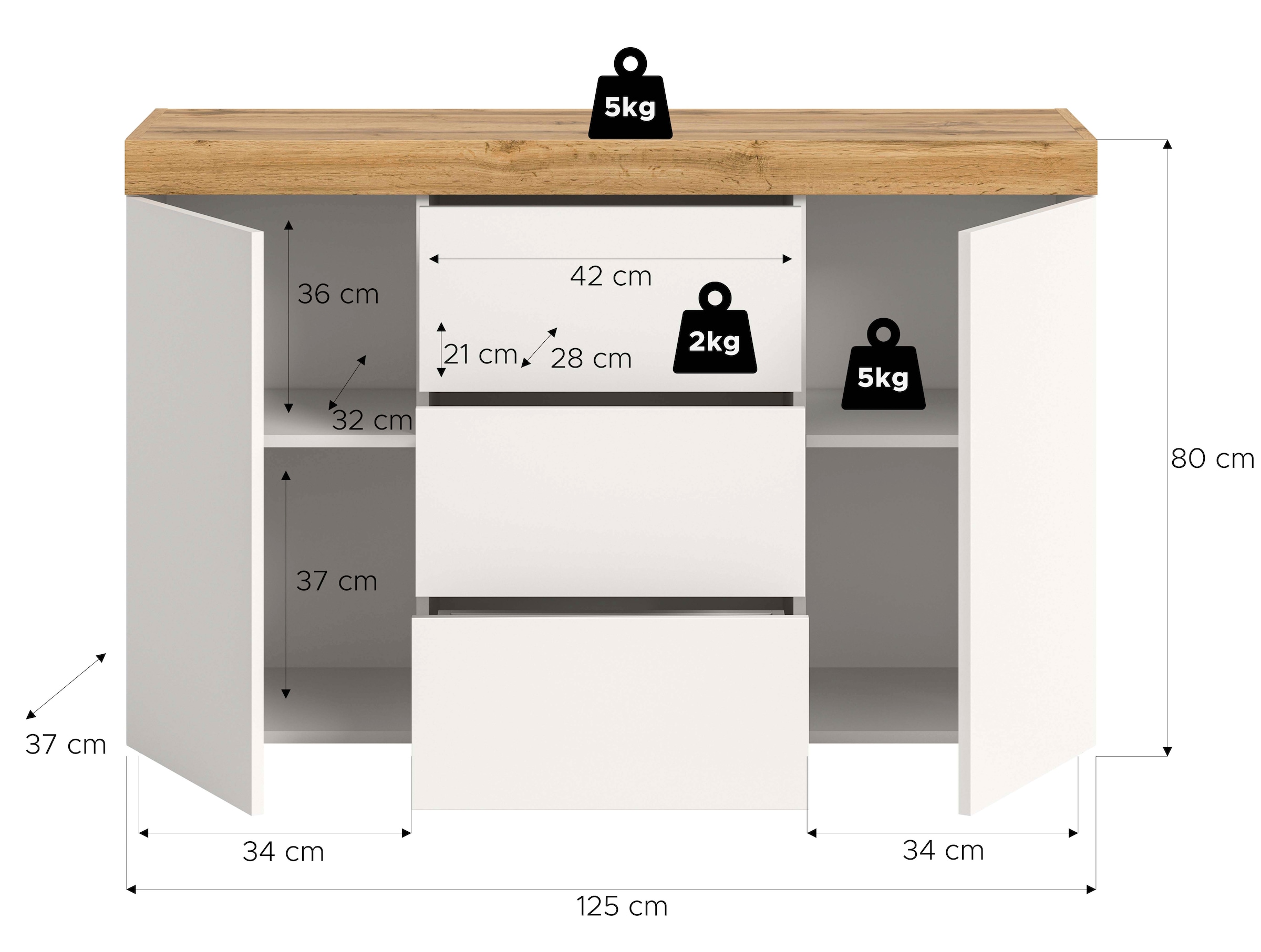 OTTO home Sideboard »MAMBO, Breite 125cm, 2 Türen, 3 Schubkästen, push-2-open« 2 farbige Ausführung, in verschiedenen Farben erhältlich, 1 Stk. tlg. Sideboard, Kommode, Wohnzimmer, Flur, Arbeitszimmer