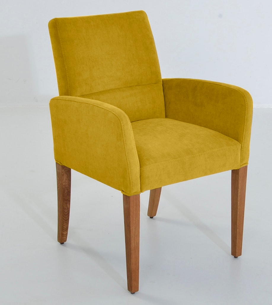 Armlehnstuhl, B:60cm T:66cm, gelb, K+W KOMFORT & WOHNEN, Esszimmer, Stühle, "GOBY", 4-Fuß-Armlehnenstuhl mit Füßen in Wildeiche geölt, mit Polsterung