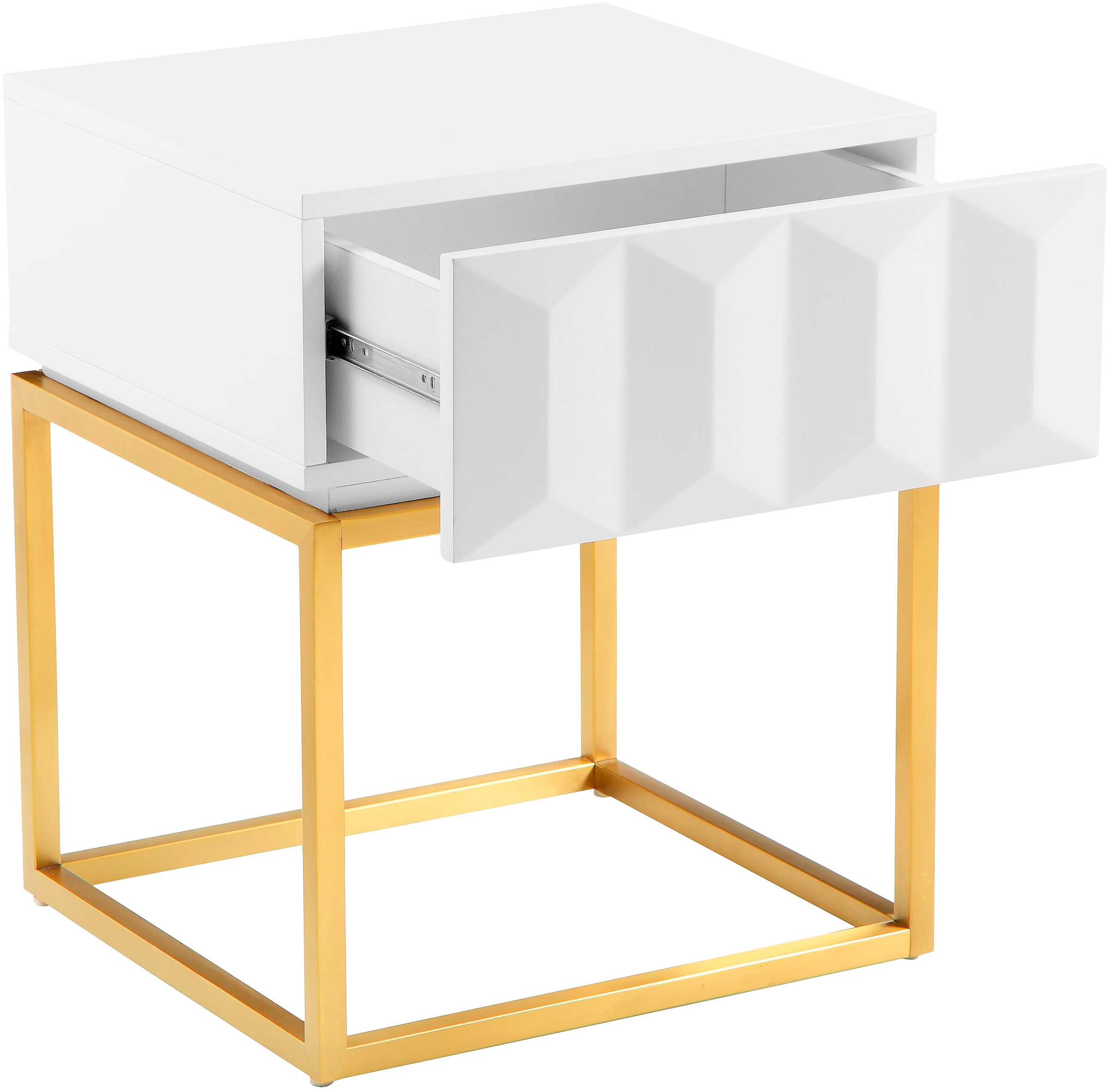 Leonique Beistelltisch »Alais, TOPSELLER!, OTTOs Choice« in 3D-Optik, goldfarbenes Metallgestell, auch als Nachttisch geeignet