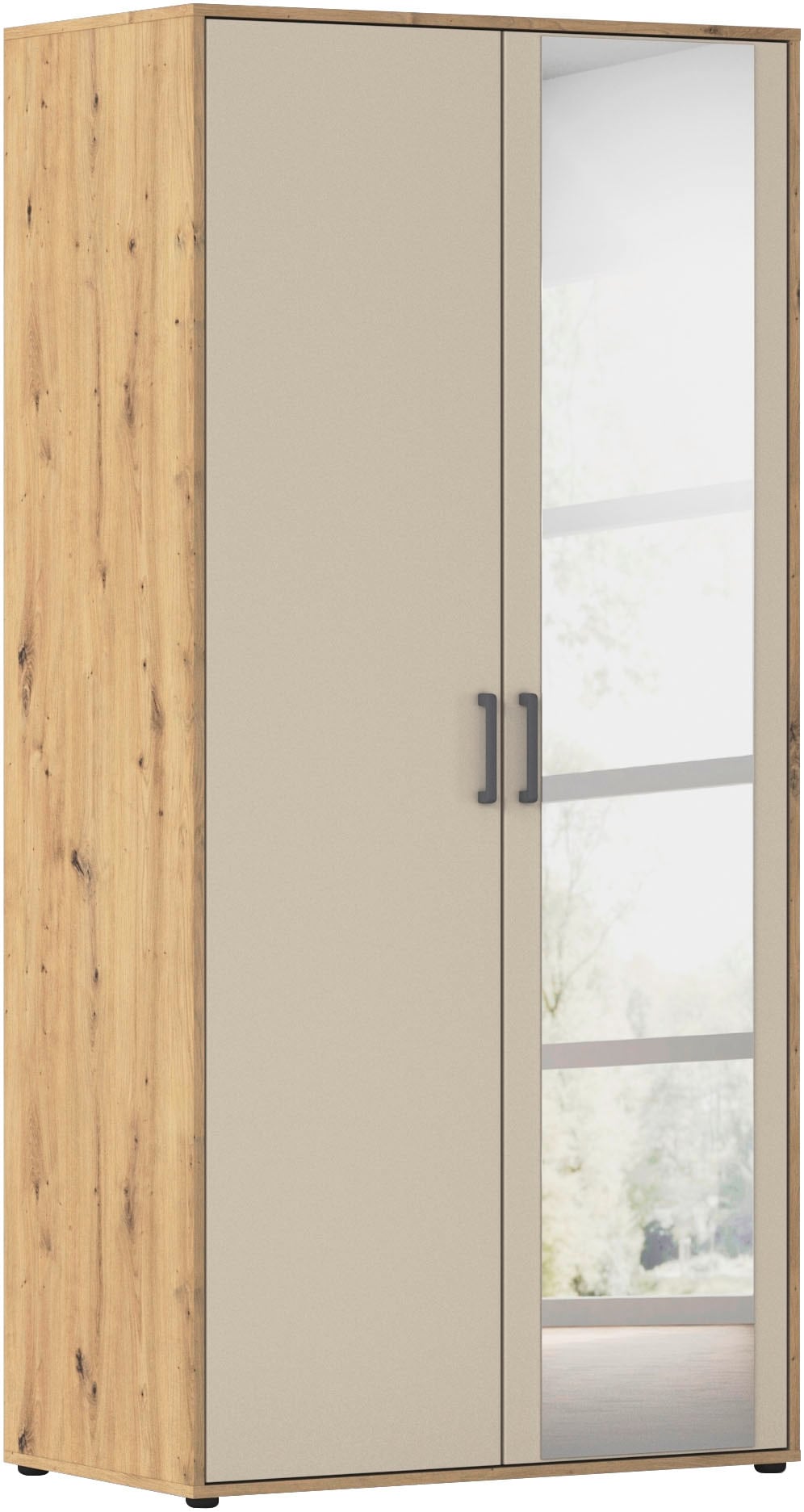 rauch "Kleiderschrank Schrank Garderobe Wäscheschrank VOYAGER" in 3 verschiedenen Ausstattungen BASIC/CLASSIC/PREMIUM, mit modernen Griffen in Graumetallic und Spiegel