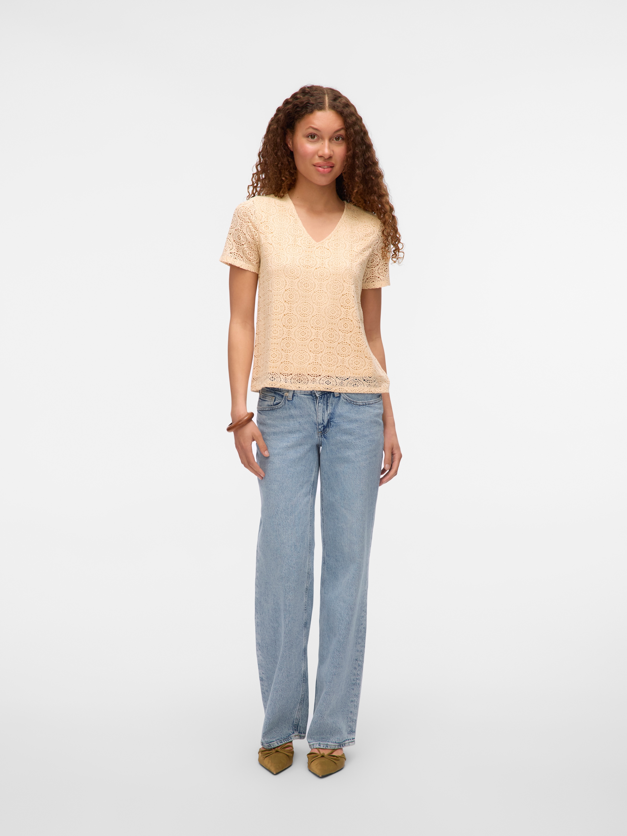 Vero Moda V-Shirt »VMMAYA SS V NECK TOP JRS« Materialmix, regular fit, Spitze