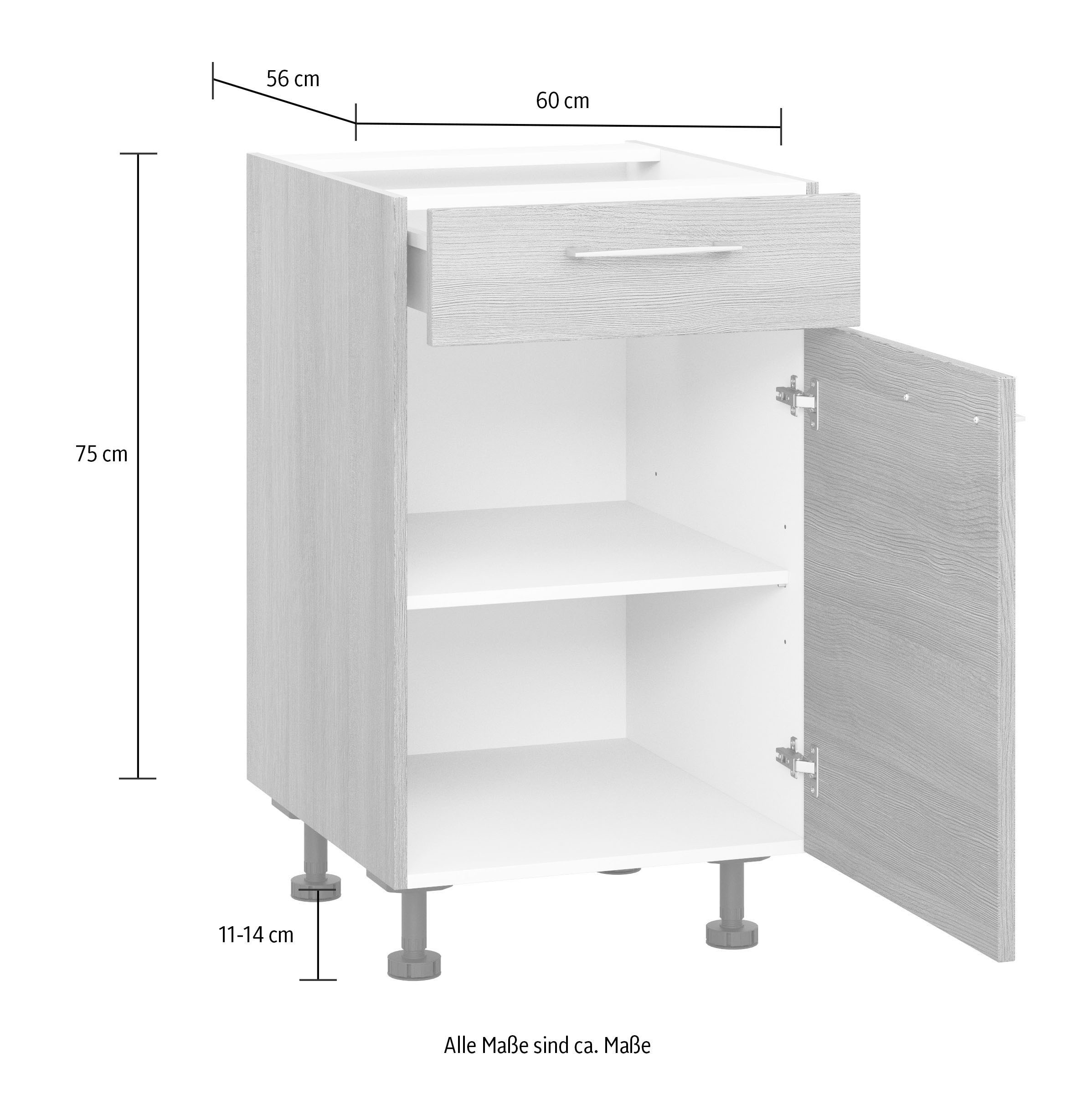 Express Küchen Unterschrank »Trea US60«, mit einem Auszug und einer Tür,  Einlegeboden, Breite 60 cm, Höhe 75 cm | BAUR