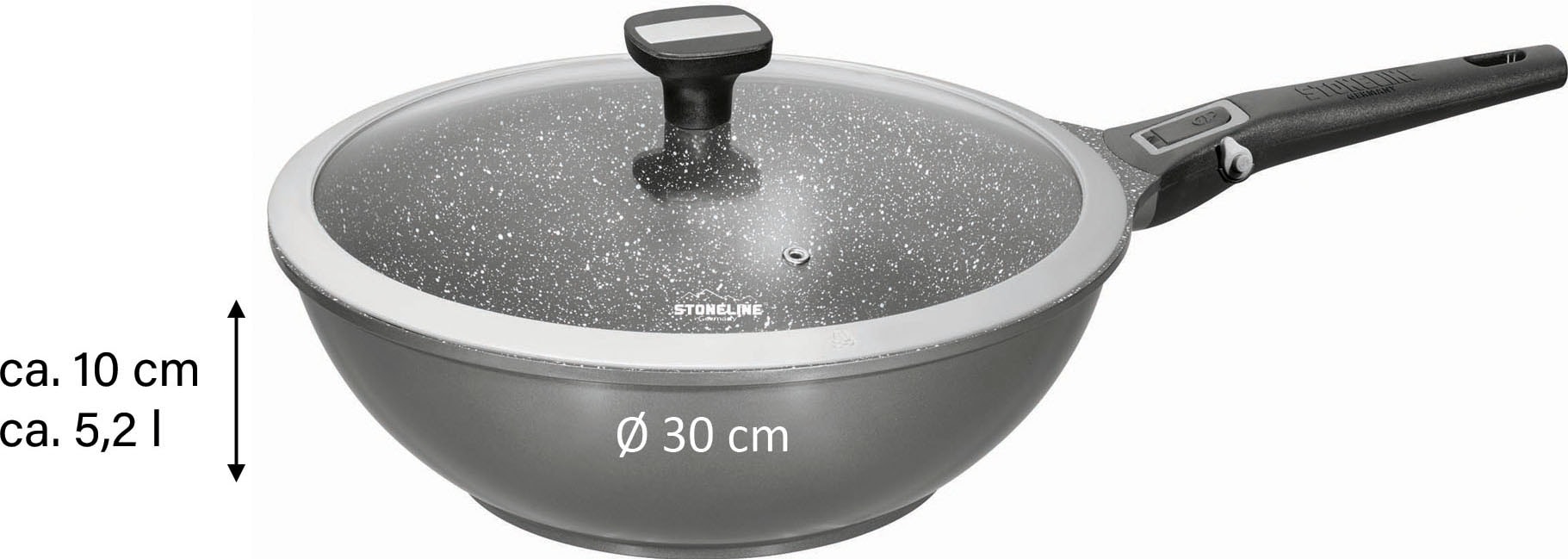 STONELINE Wok »Imagination PLUS«, Aluminiumguss, einzigartige Steinpartikel-Beschichtung, Ø 30 cm, Induktion